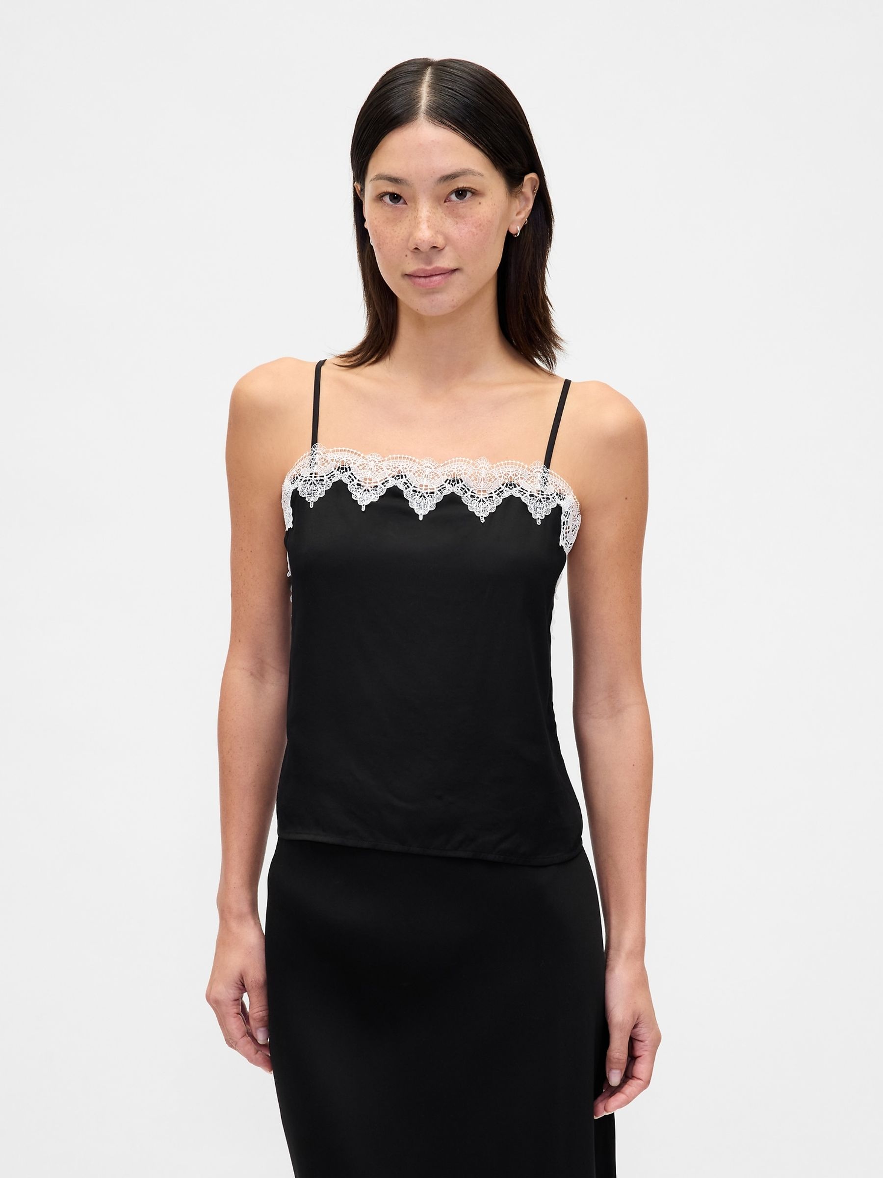 Black Lace Trim Crop Cami - Image 1 of 4 Black Lace Trim Crop Cami - Image 1 of 4