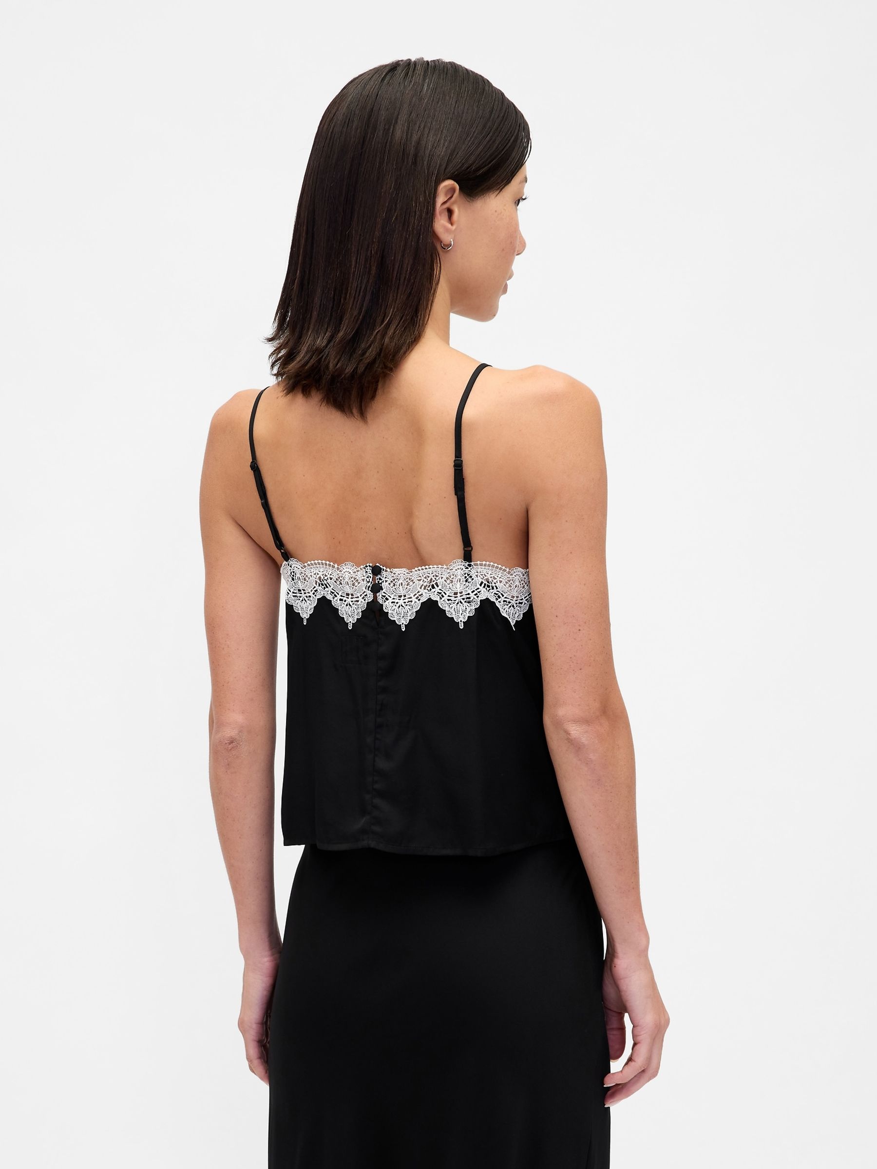 Black Lace Trim Crop Cami - Image 2 of 4 Black Lace Trim Crop Cami - Image 2 of 4