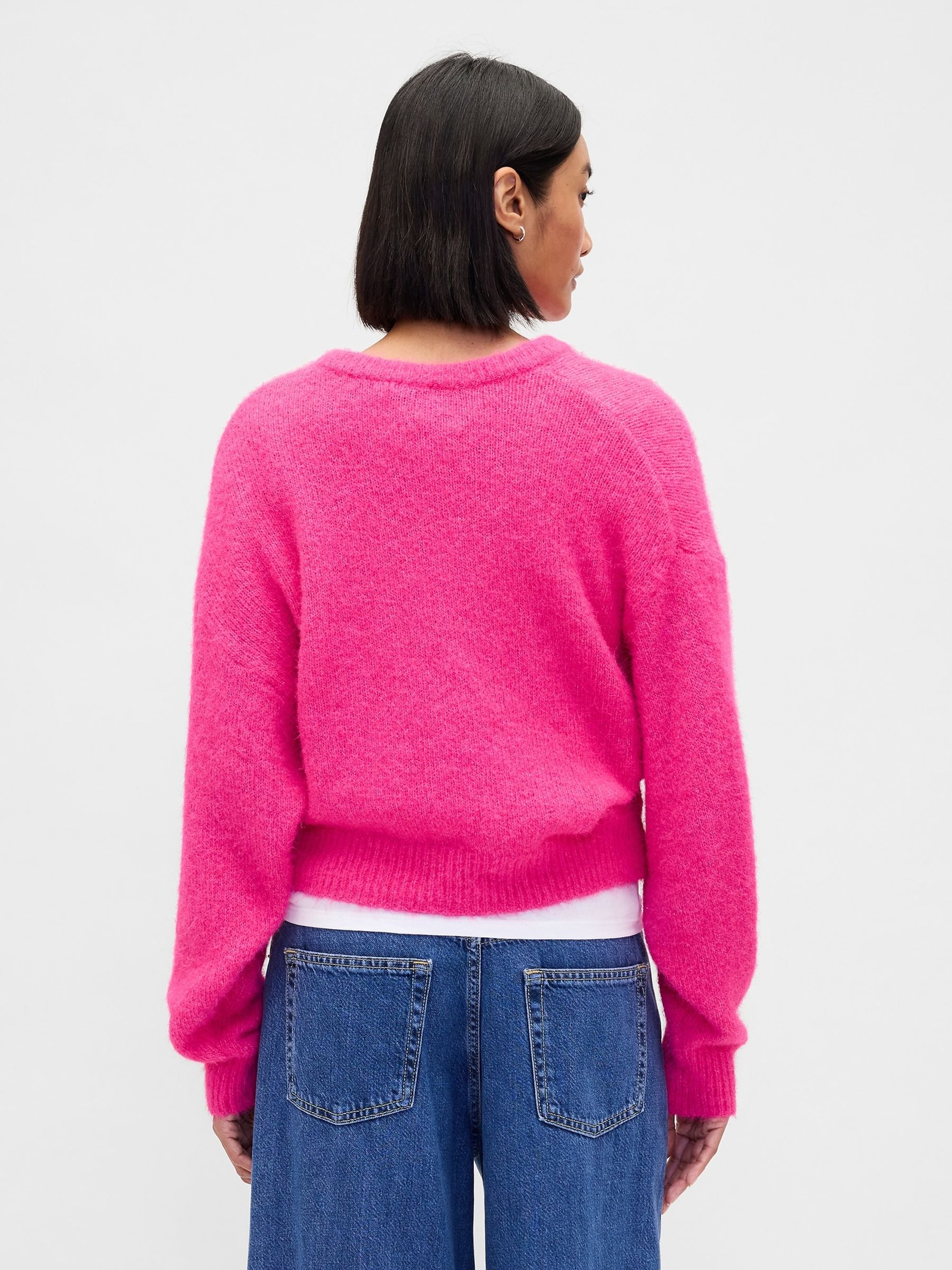 Pink Oversized Fuzzy Crew Neck Jumper - Image 2 of 4 Pink Oversized Fuzzy Crew Neck Jumper - Image 2 of 4