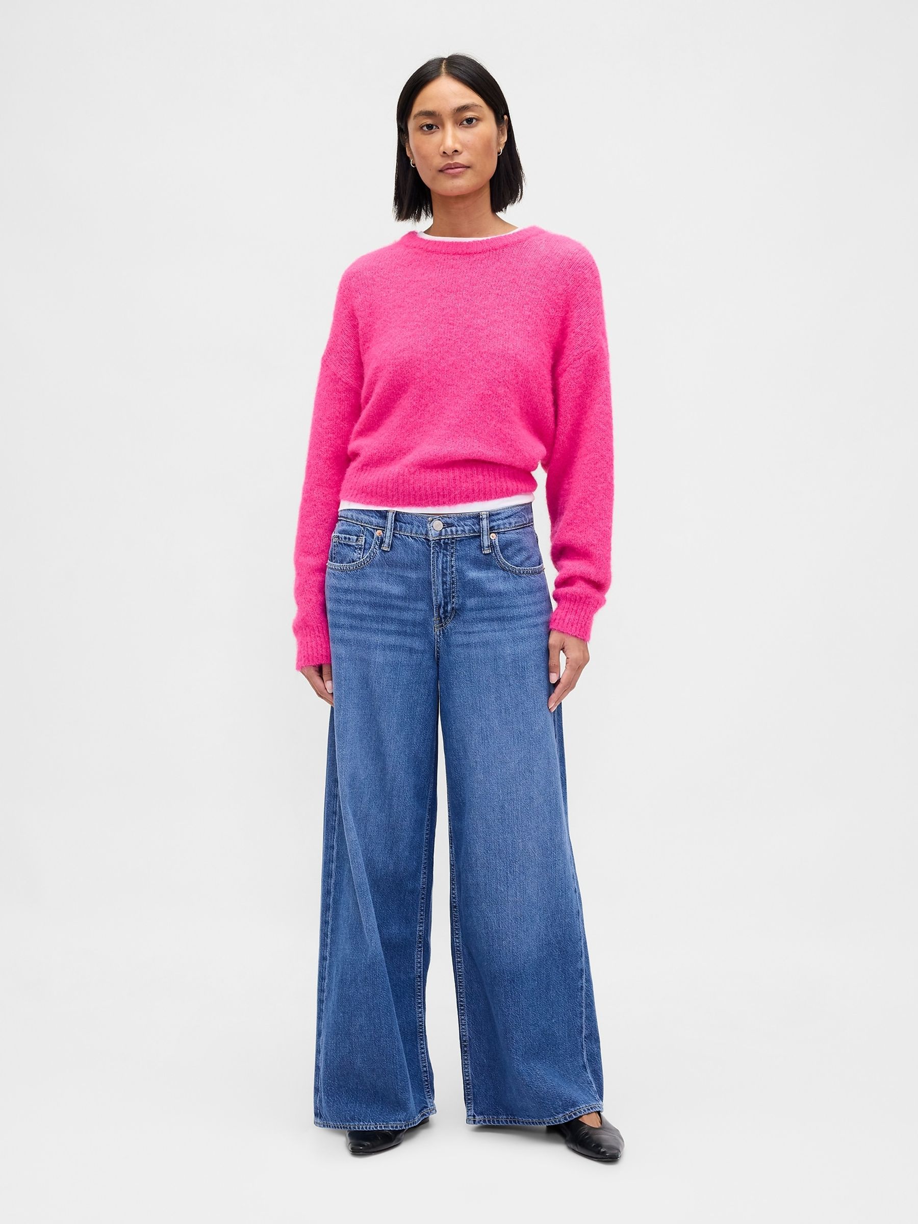 Pink Oversized Fuzzy Crew Neck Jumper - Image 3 of 4