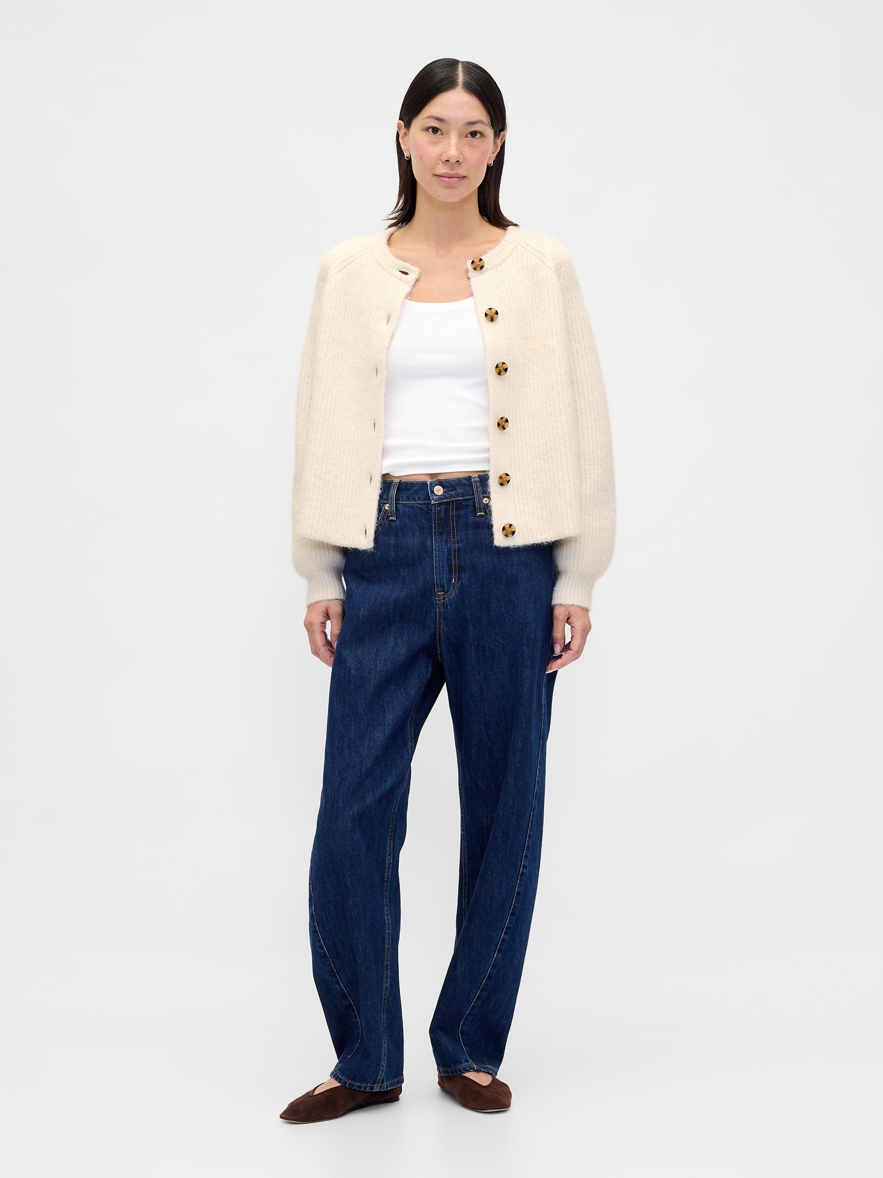 Cream Fuzzy Shaker Stitch Cardigan - Image 3 of 4