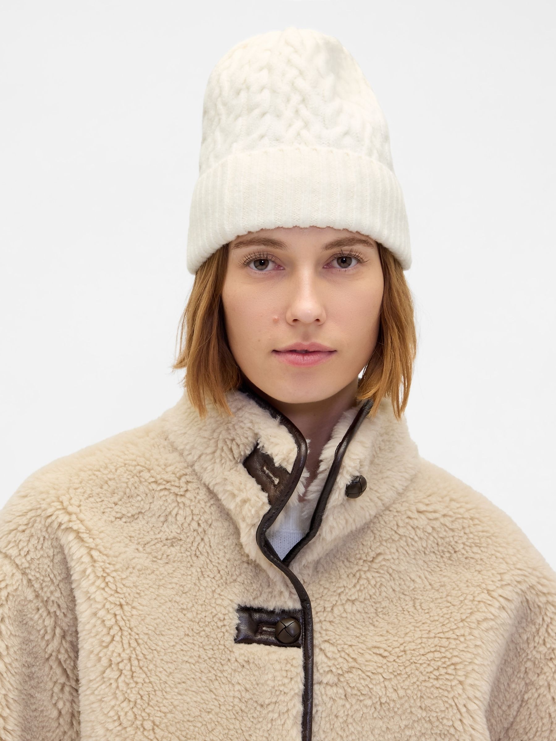 White CashSoft Cable-Knit Beanie Hat - Image 1 of 2