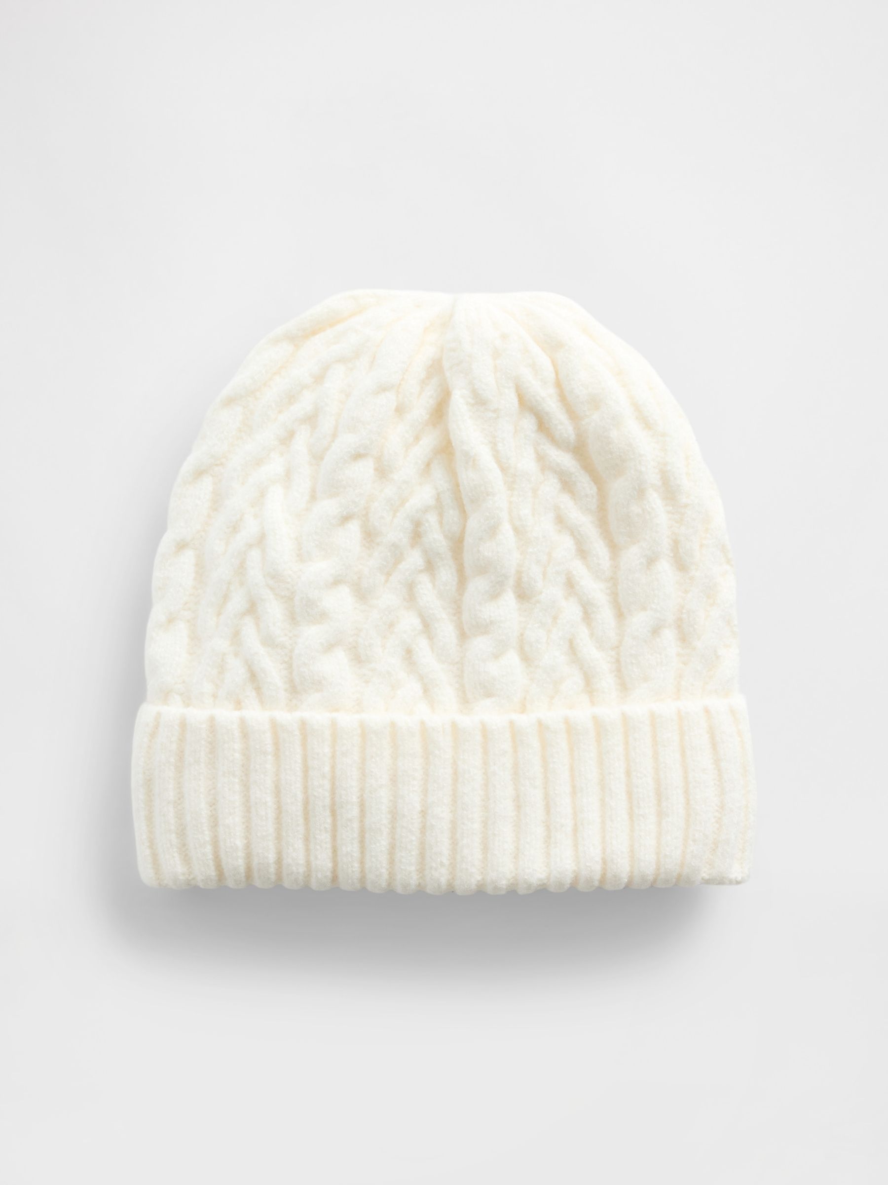 White CashSoft Cable-Knit Beanie Hat - Image 2 of 2