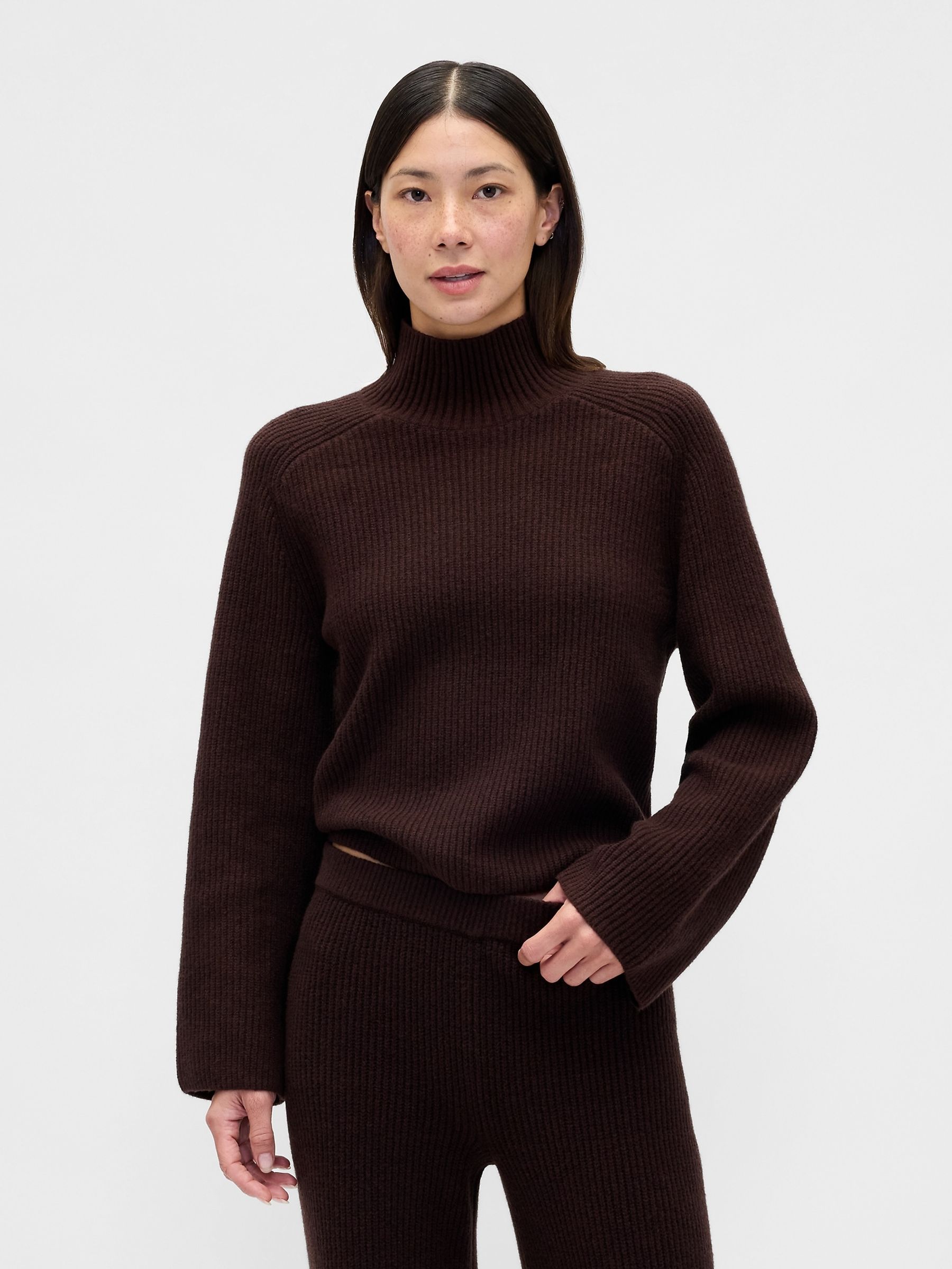 Brown CashSoft Shaker Stitch Turtle Neck Jumper - Image 1 of 5