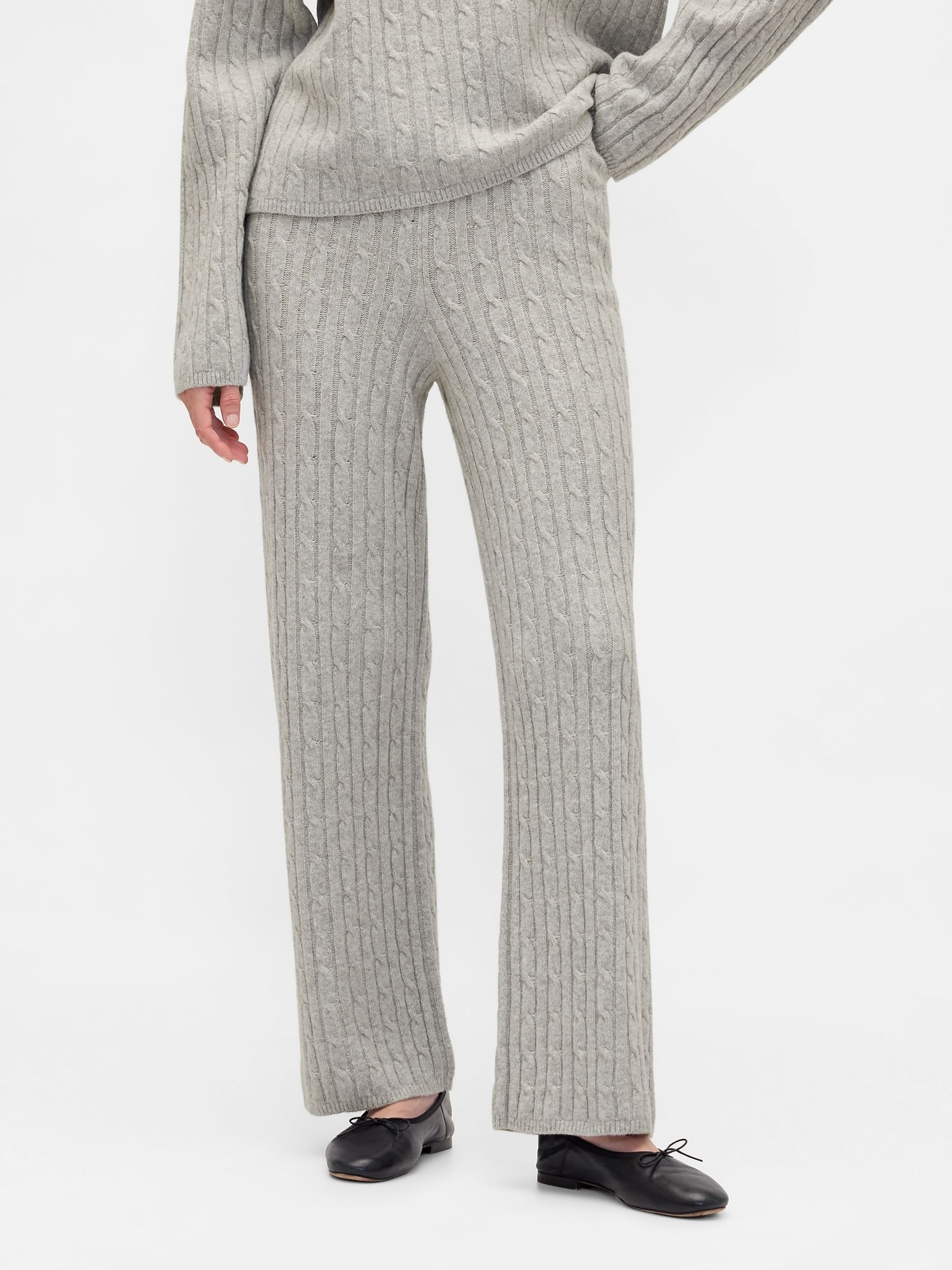 Grey CashSoft Cable Knit Joggers - Image 1 of 4