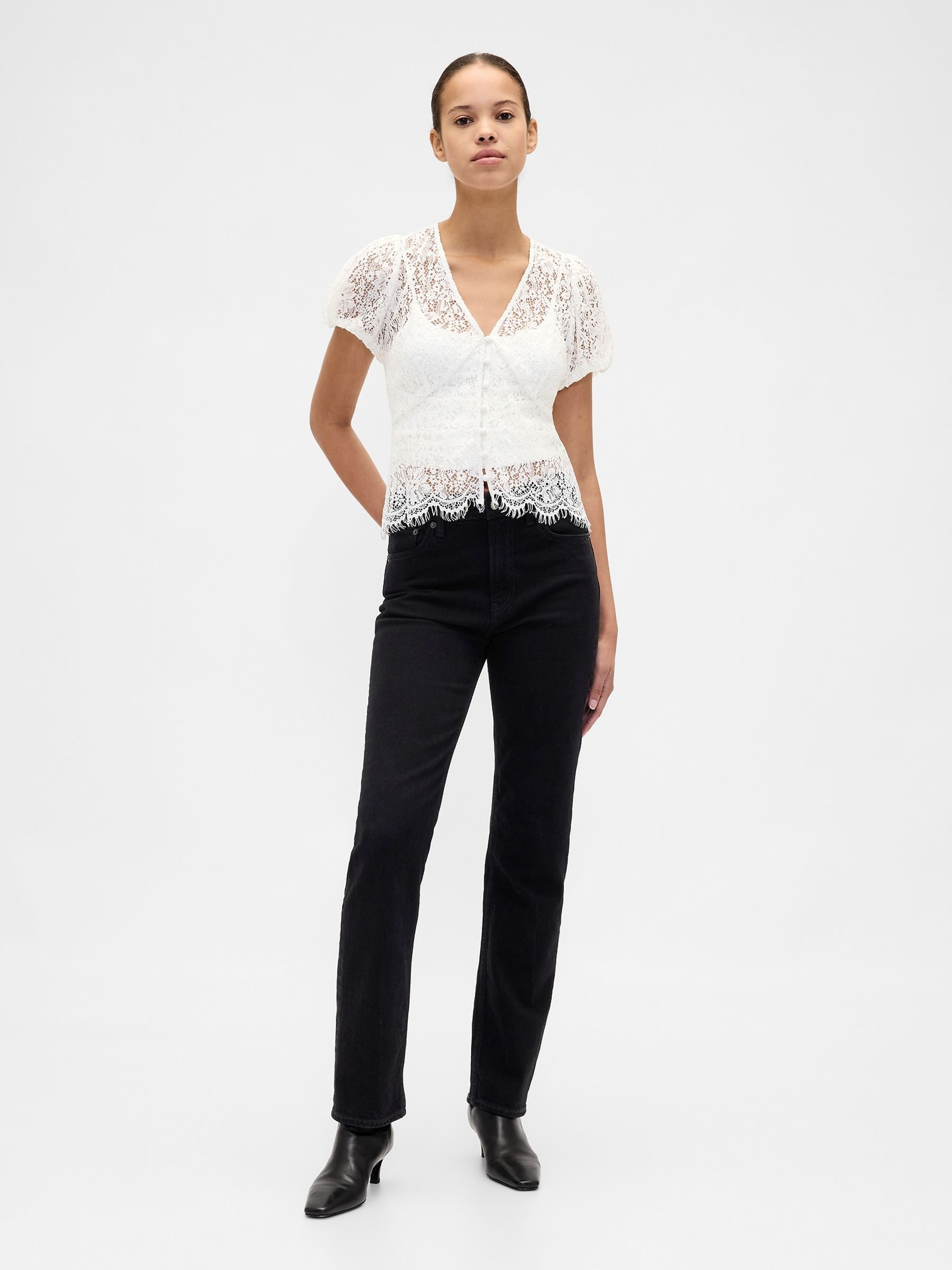 White Lace V-Neck Top - Image 3 of 4