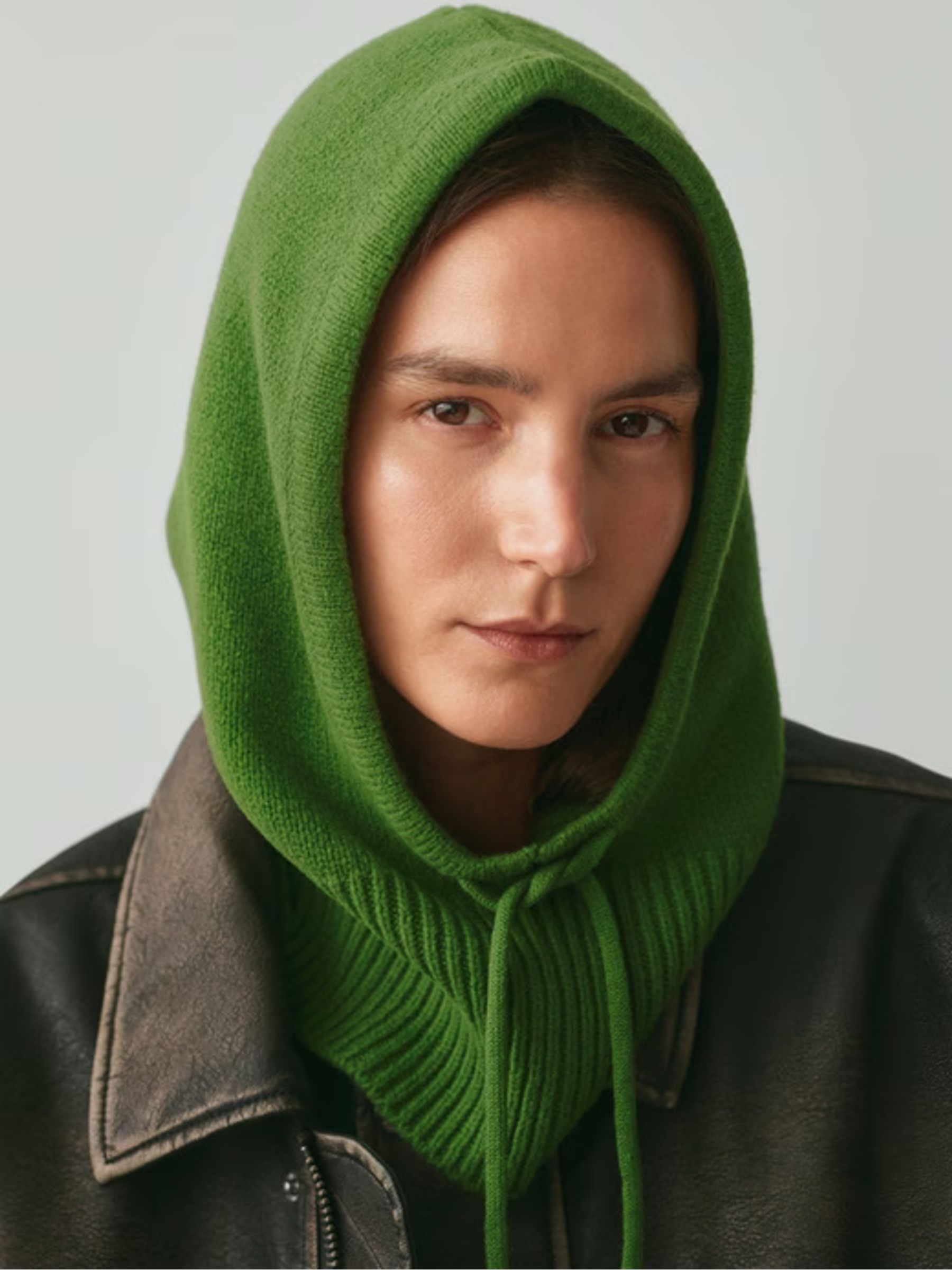 Green CashSoft Drawcord Knitted Snood Hat - Image 3 of 4