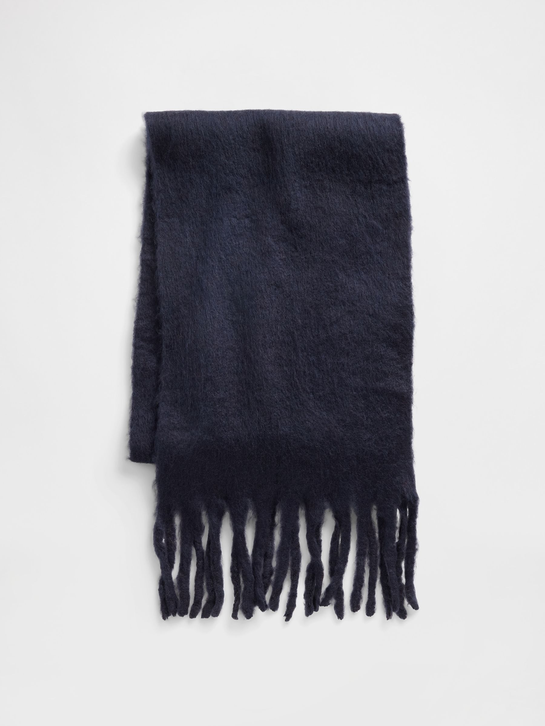 Navy Blue Brushed Fringe Scarf with Wool - Image 1 of 2 Navy Blue Brushed Fringe Scarf with Wool - Image 1 of 2