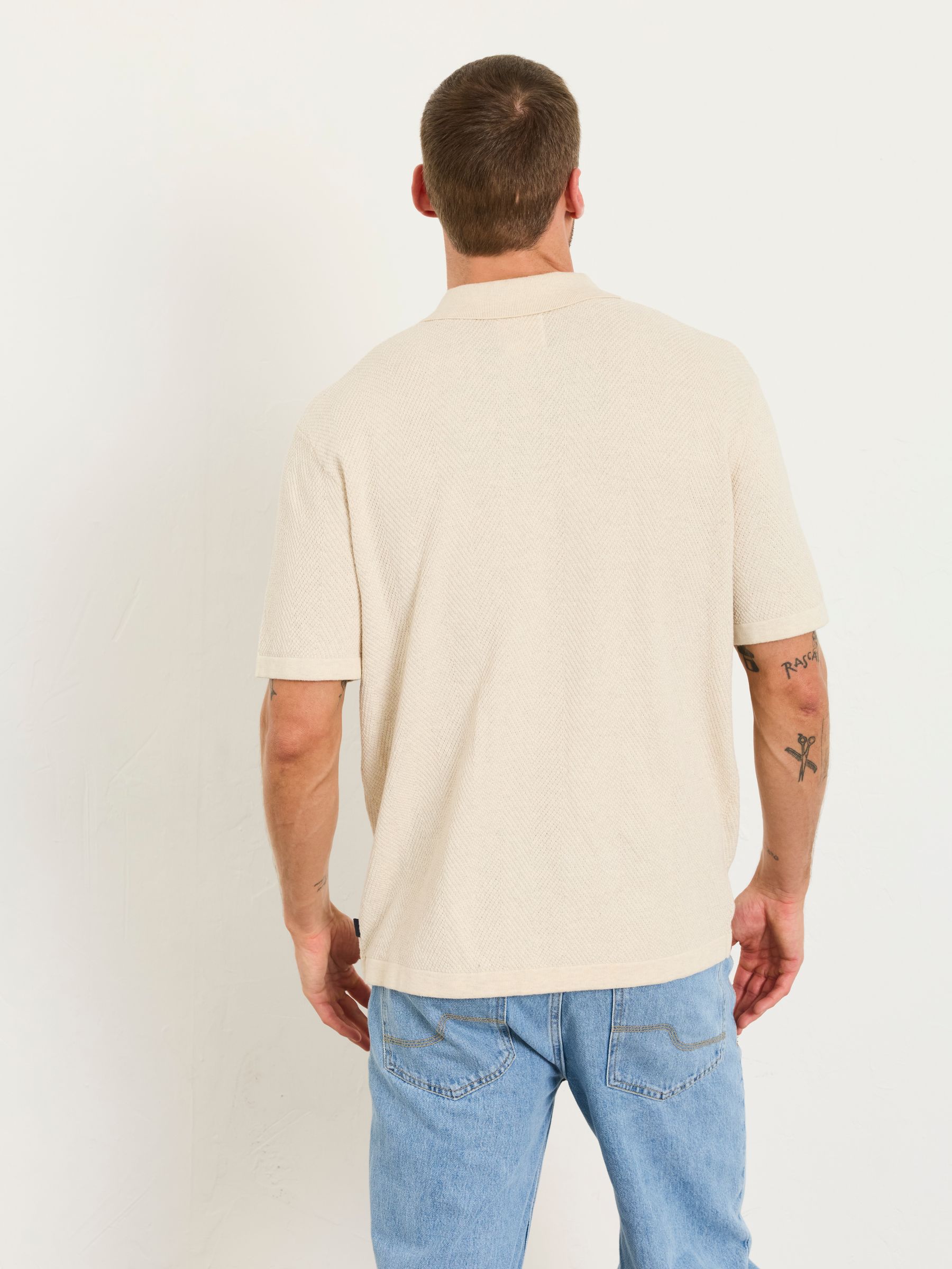 Portloe Natural Knitted Polo Shirt - Image 2 of 6