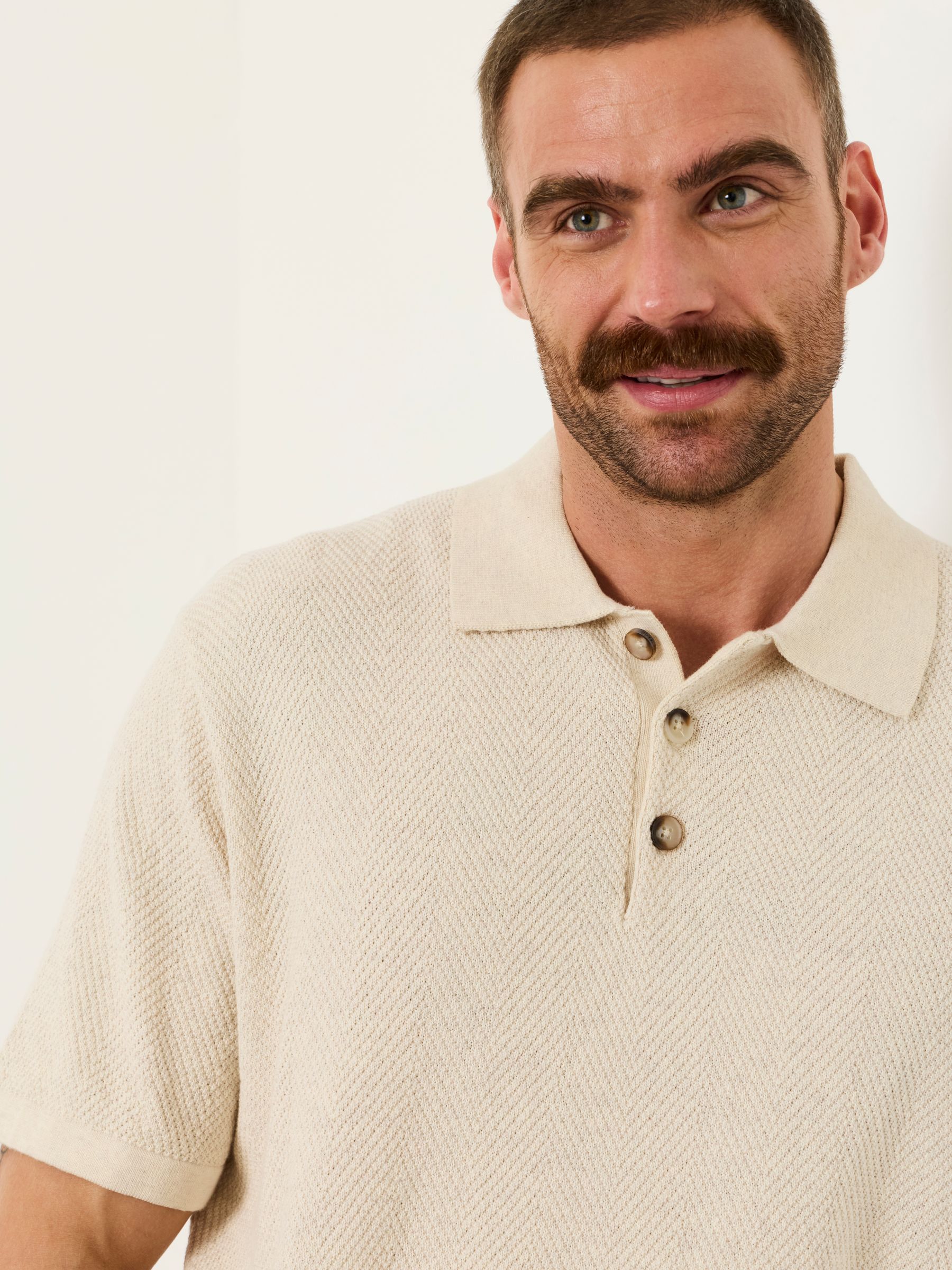 Portloe Natural Knitted Polo Shirt - Image 4 of 6