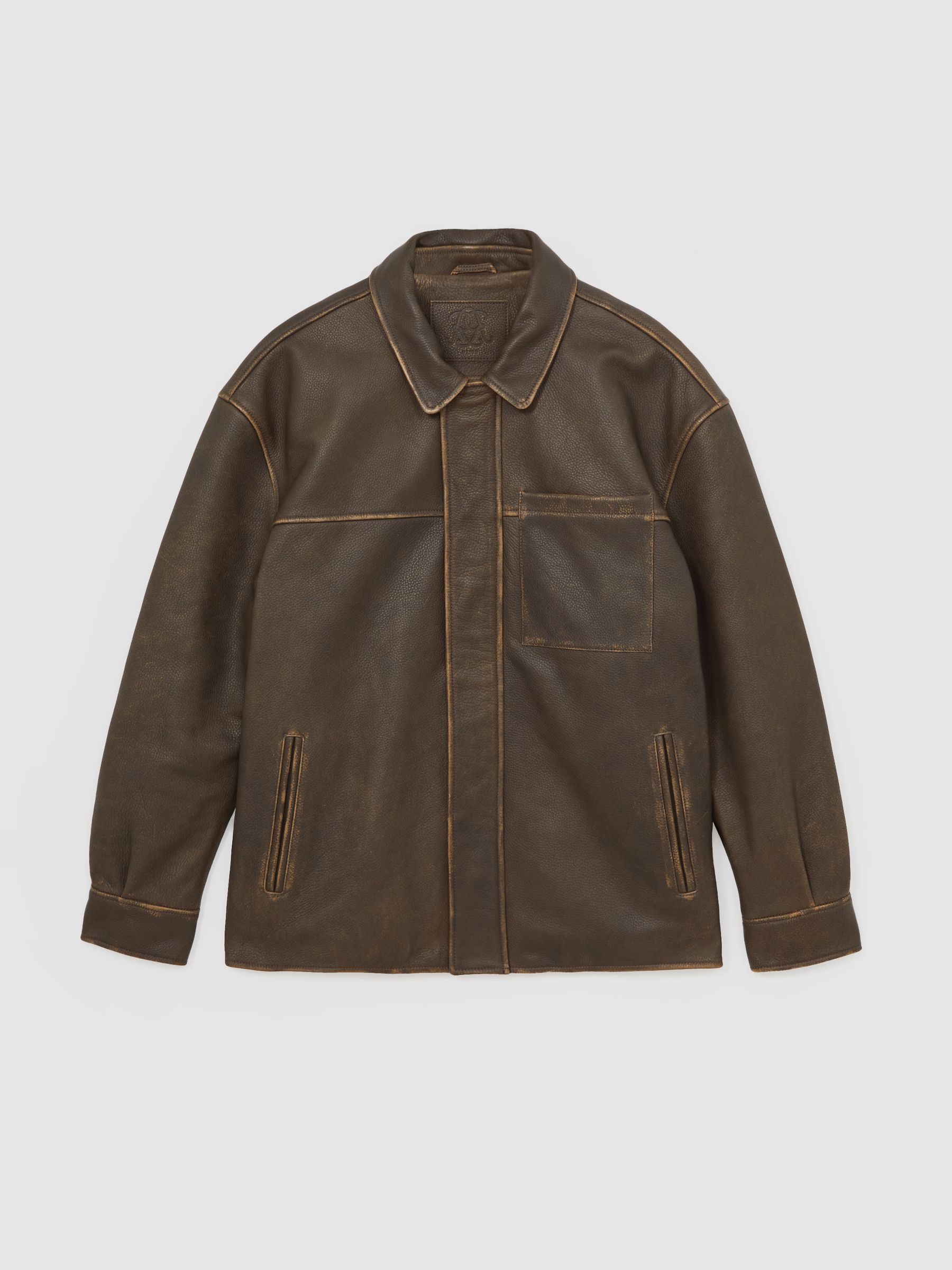 Monogram Embossed Leather Jacket Relaxed-Fit in Brown - Image 2 of 6