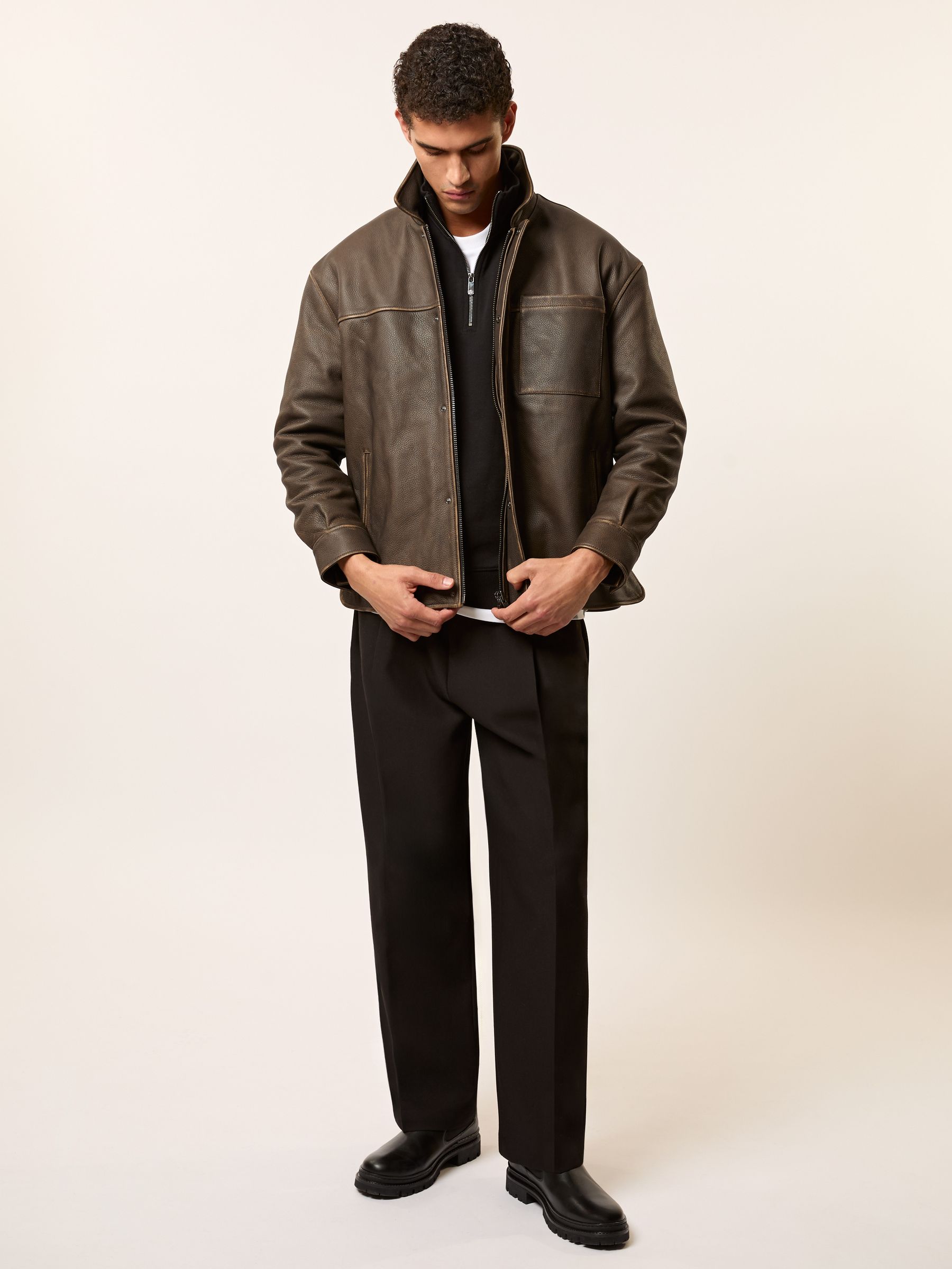 Monogram Embossed Leather Jacket Relaxed-Fit in Brown - image 4
