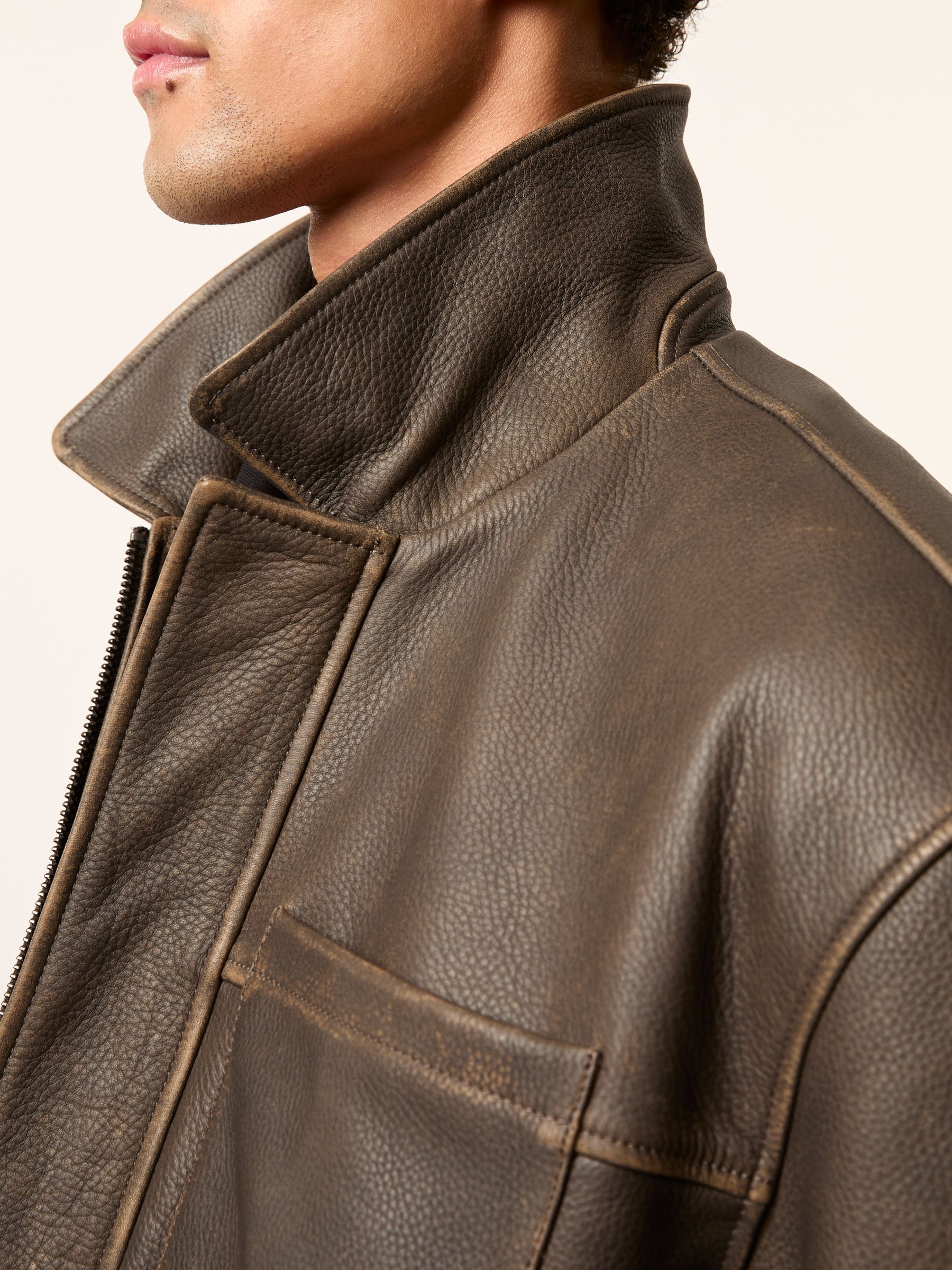Monogram Embossed Leather Jacket Relaxed-Fit in Brown - Image 4 of 6