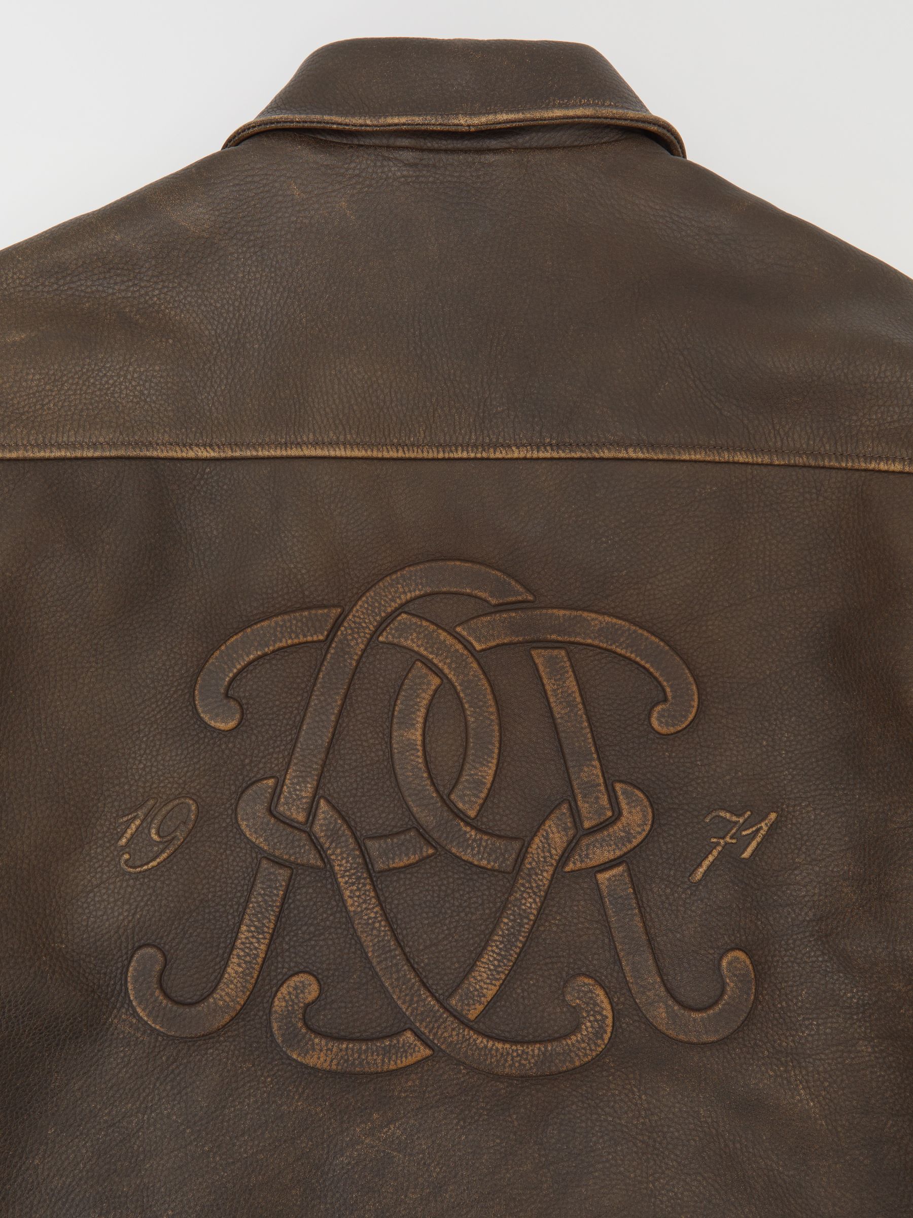 Monogram Embossed Leather Jacket Relaxed-Fit in Brown - Image 6 of 6