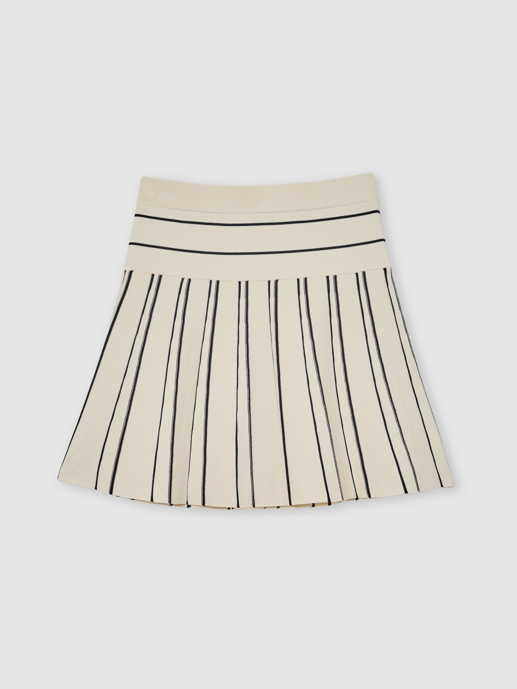 Knitted Stripe Pleated Skirt in Ivory/Navy - Image 2 of 4 Knitted Stripe Pleated Skirt in Ivory/Navy - Image 2 of 4