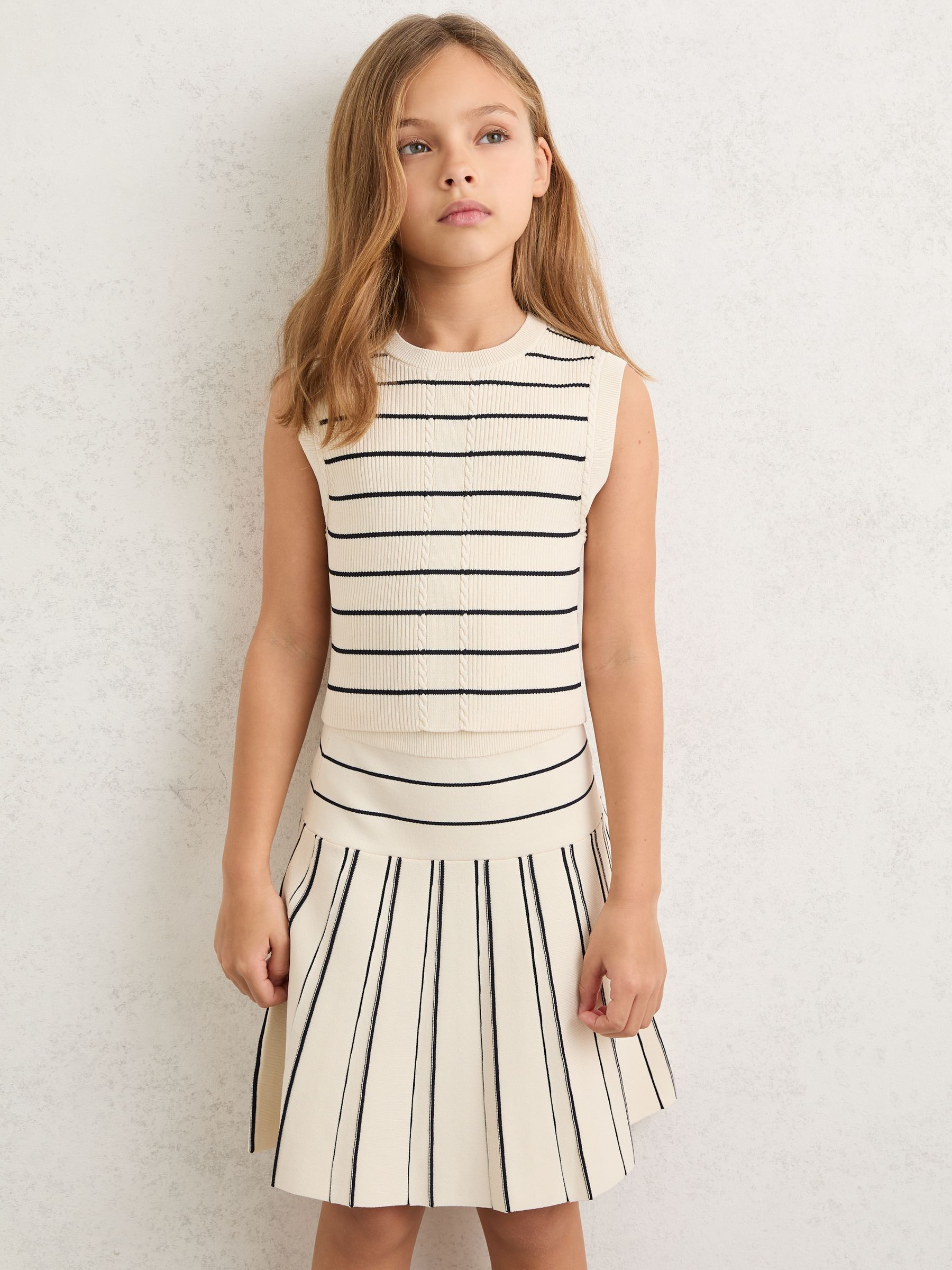 Stripe Knitted Sleeveless Top in Ivory/Navy - Image 3 of 4