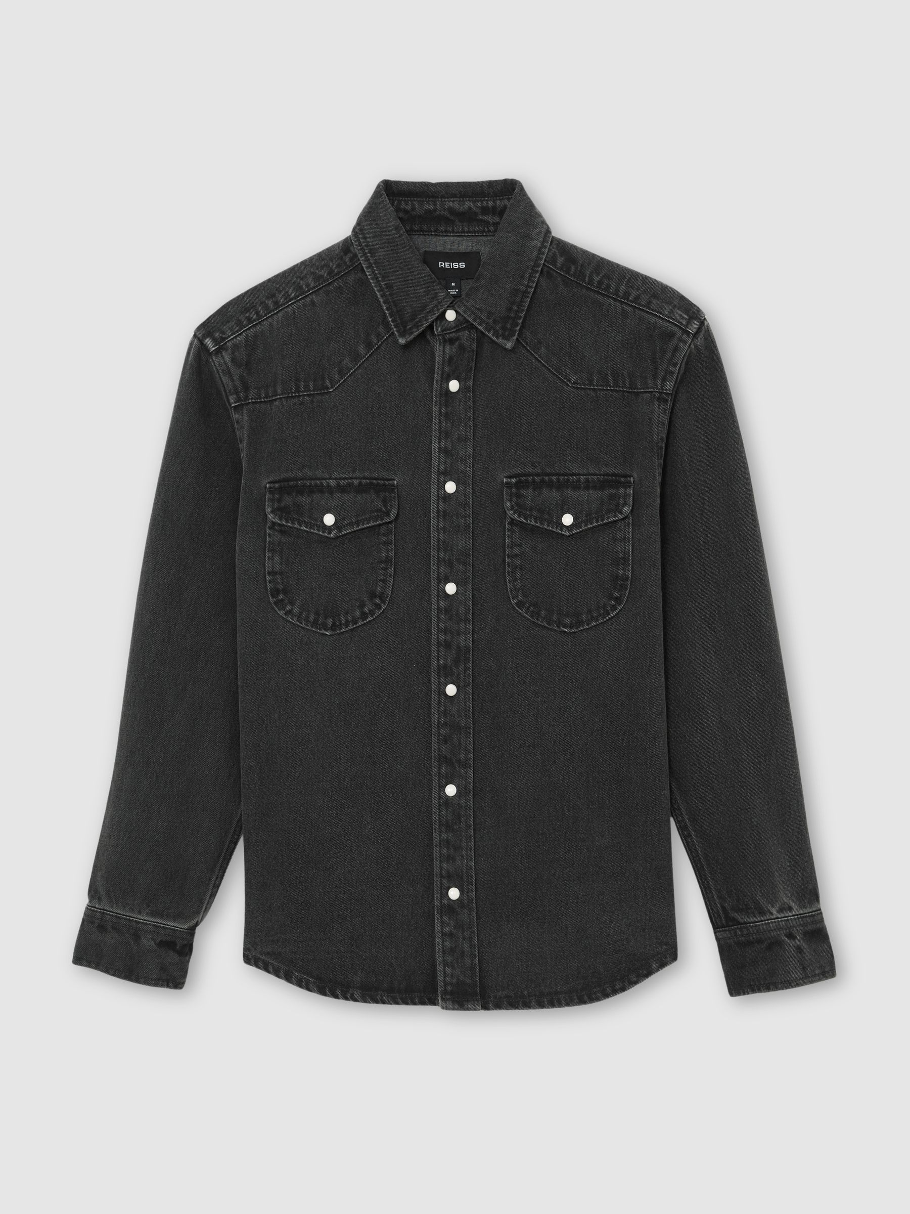 Washed Denim Western Overshirt in Washed Black - Image 2 of 8