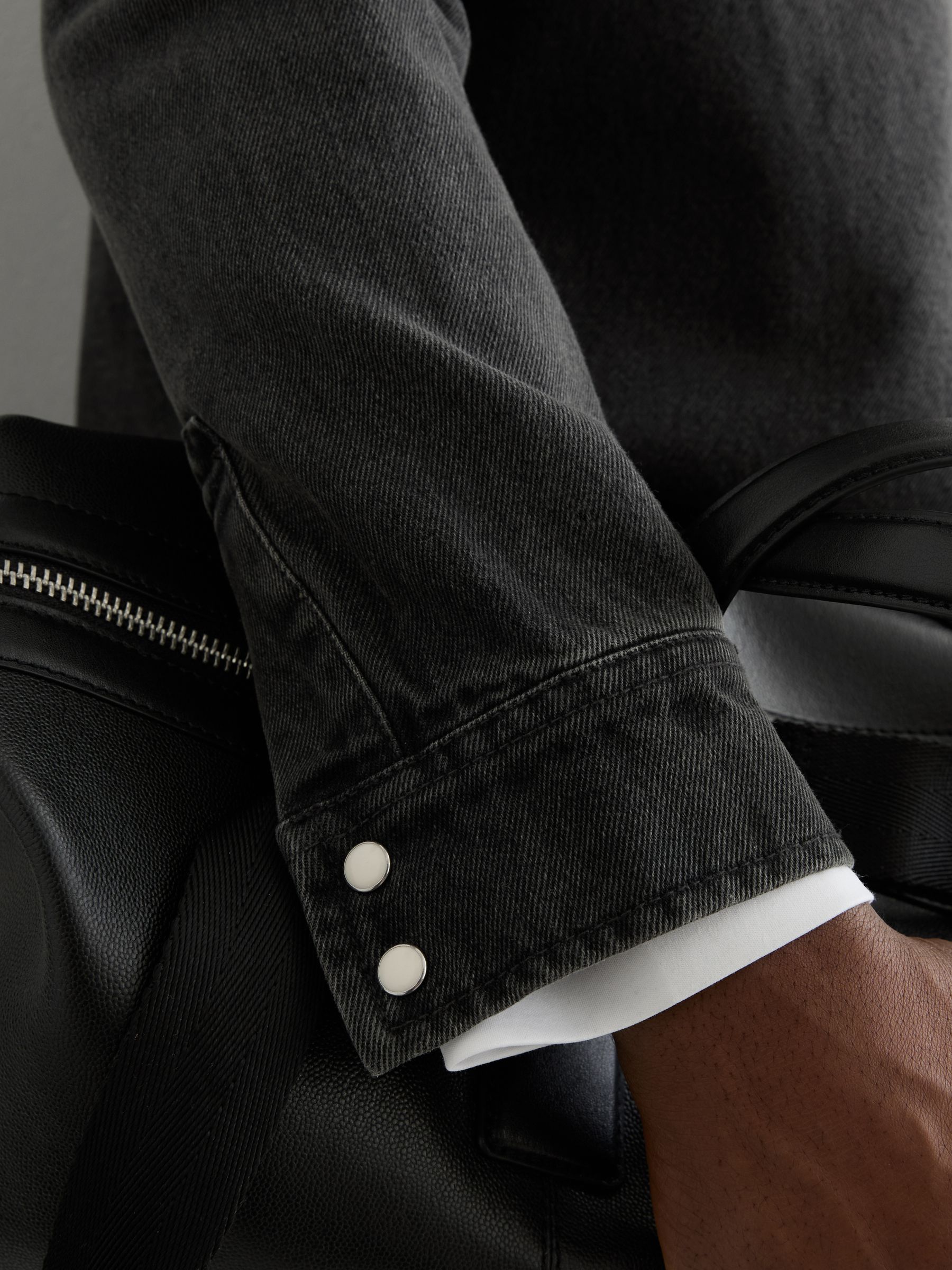 Washed Denim Western Overshirt in Washed Black - Image 3 of 8