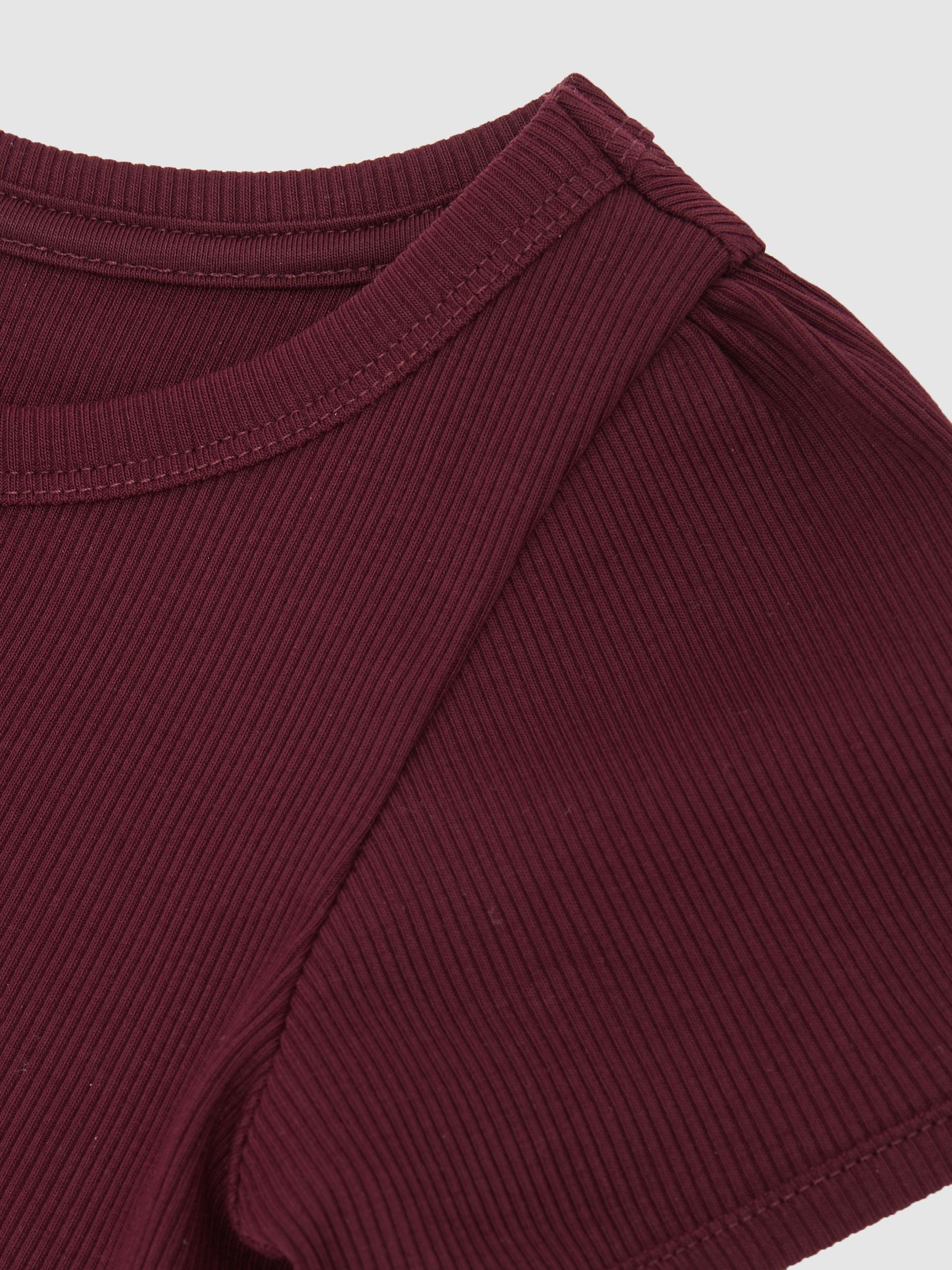 Stretch-Cotton Ribbed Puff-Sleeve Top in Burgundy - Image 5 of 5