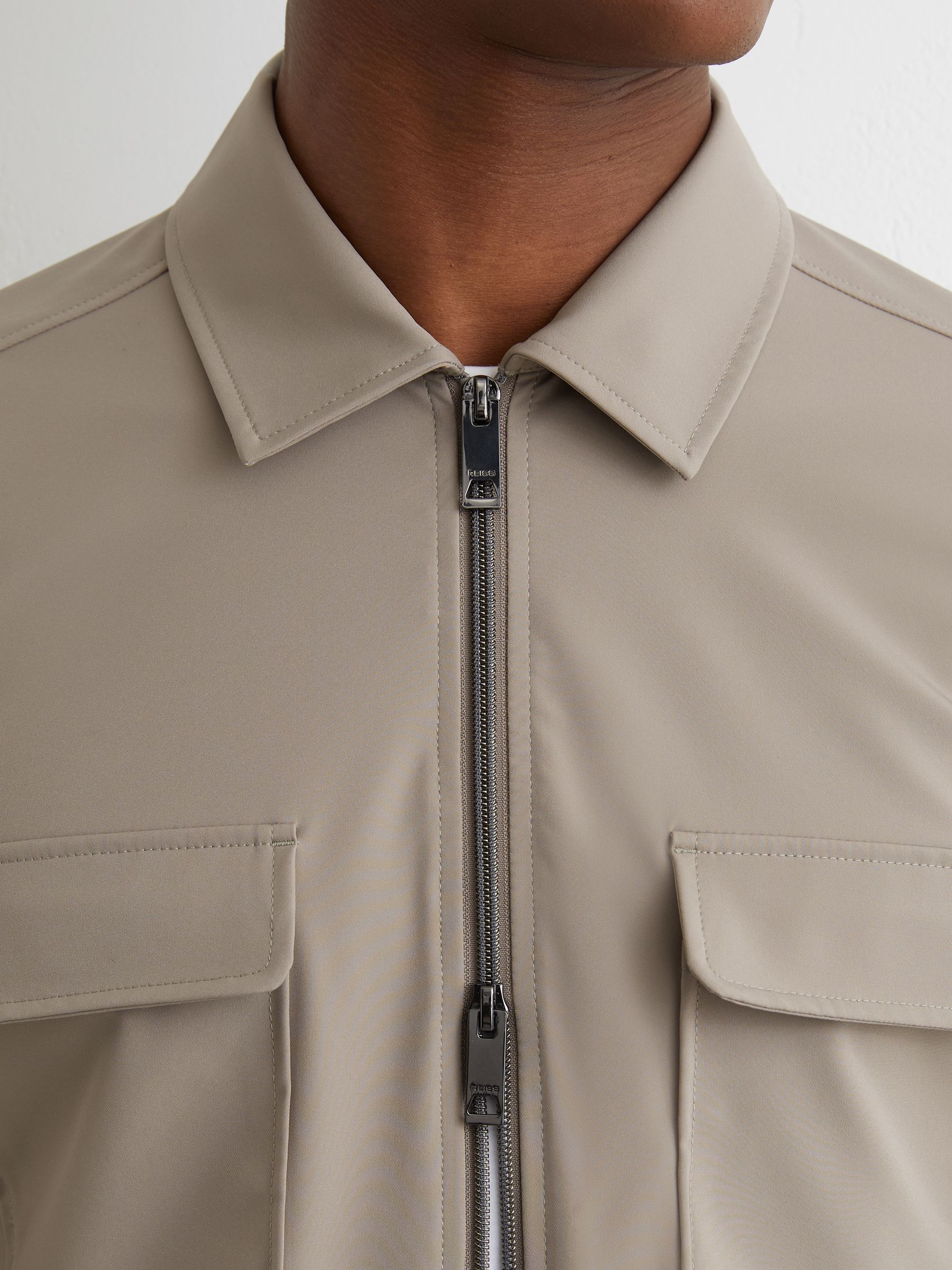 Technical Zip-Through Overshirt in Taupe Brown - image 4
