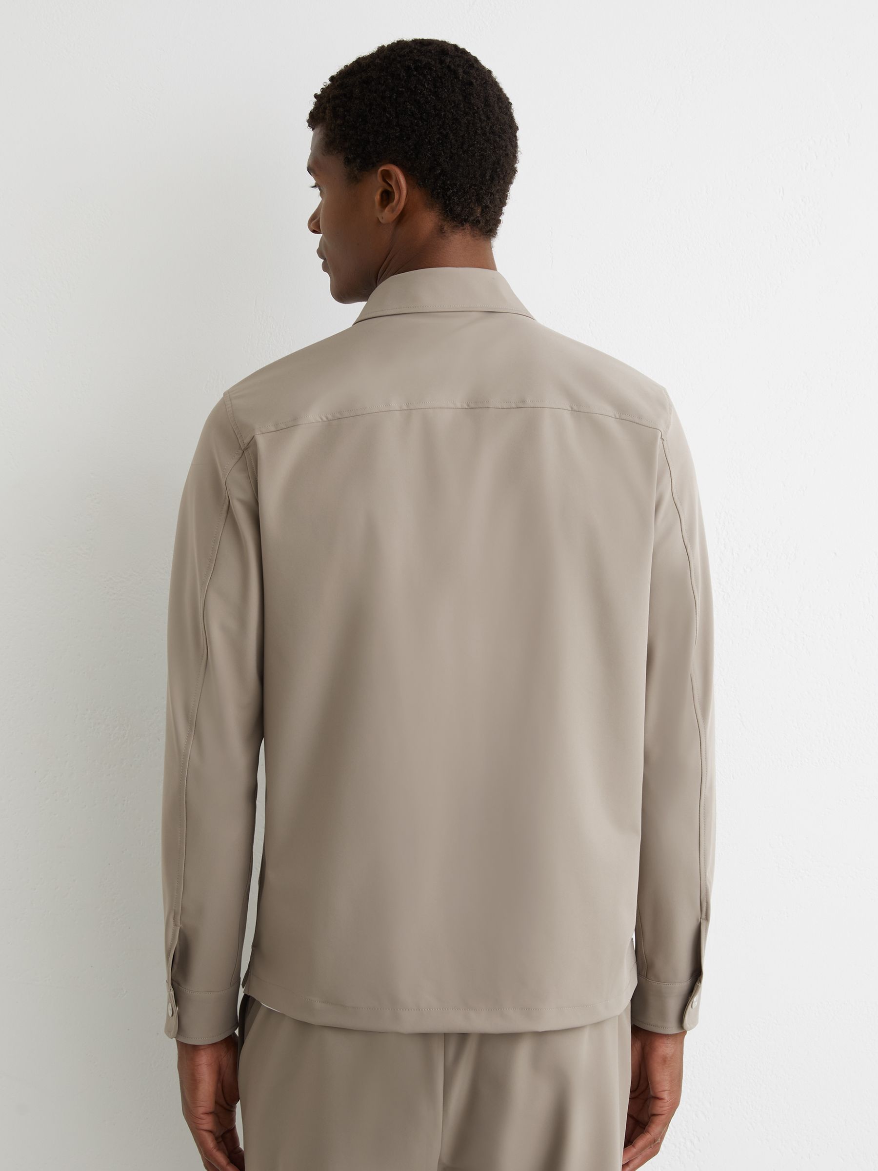 Technical Zip-Through Overshirt in Taupe Brown - image 5