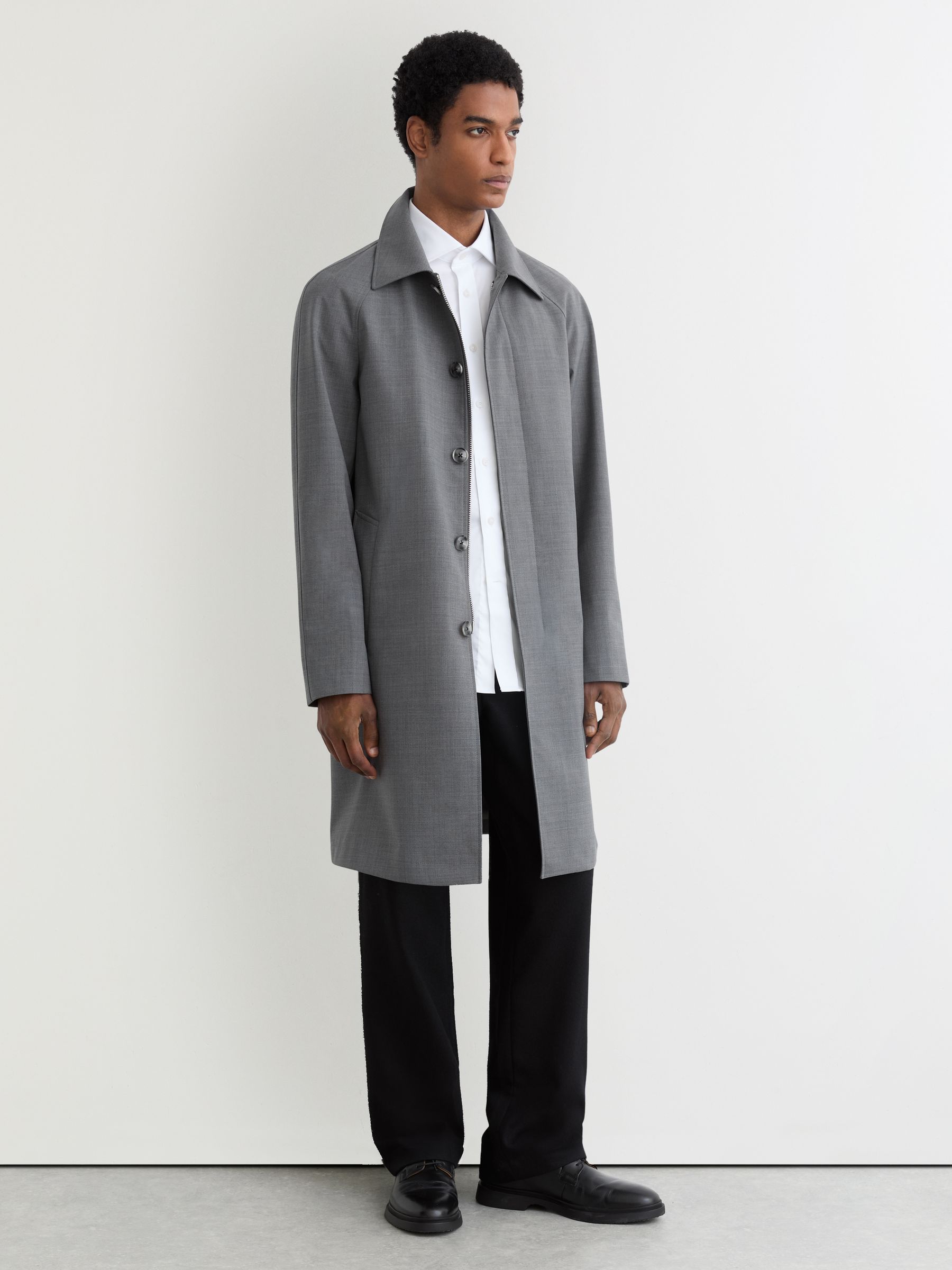 Single-Breasted Raglan Raincoat with Wool in Grey - Image 1 of 6