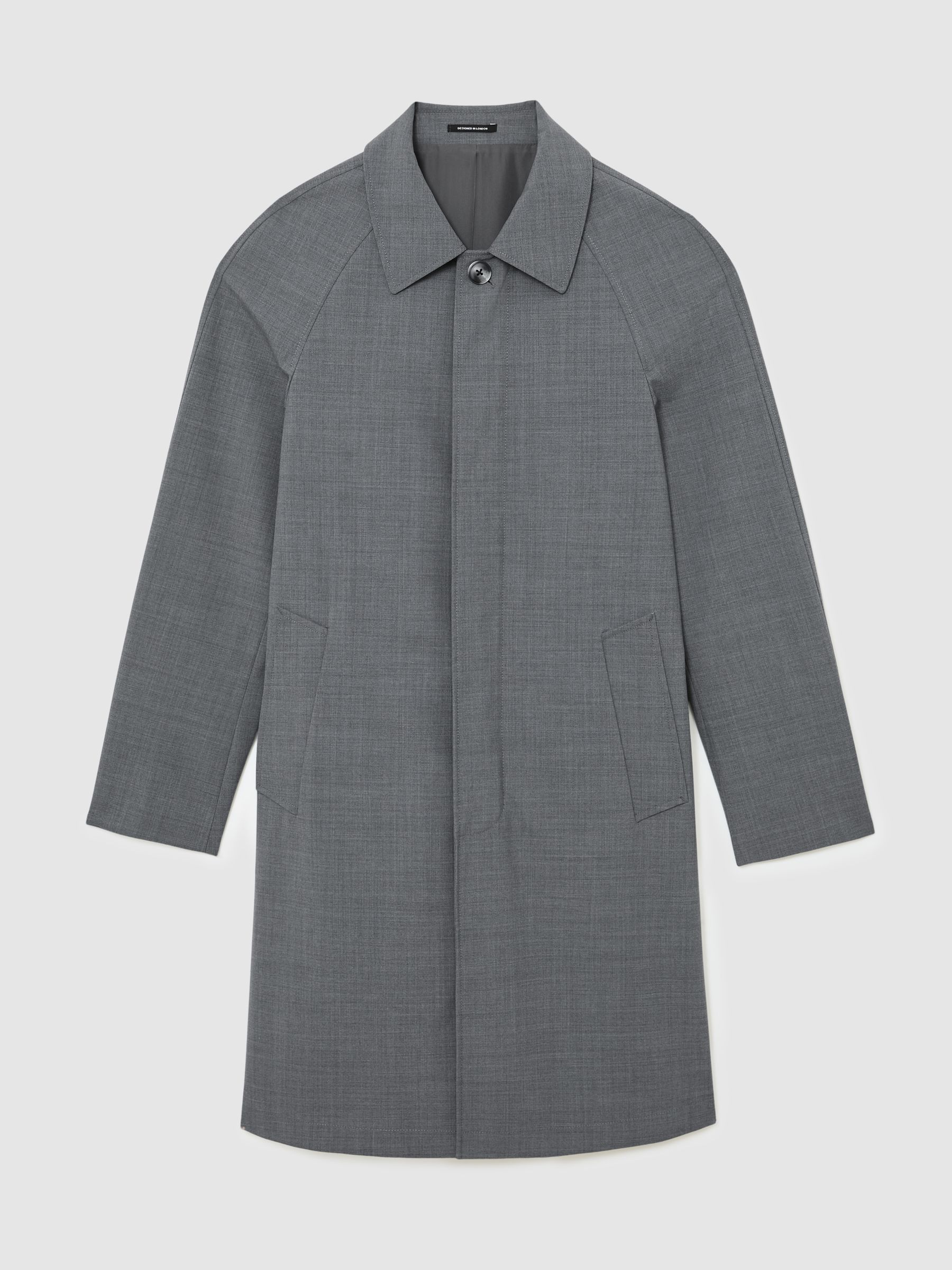 Single-Breasted Raglan Raincoat with Wool in Grey - Image 2 of 6