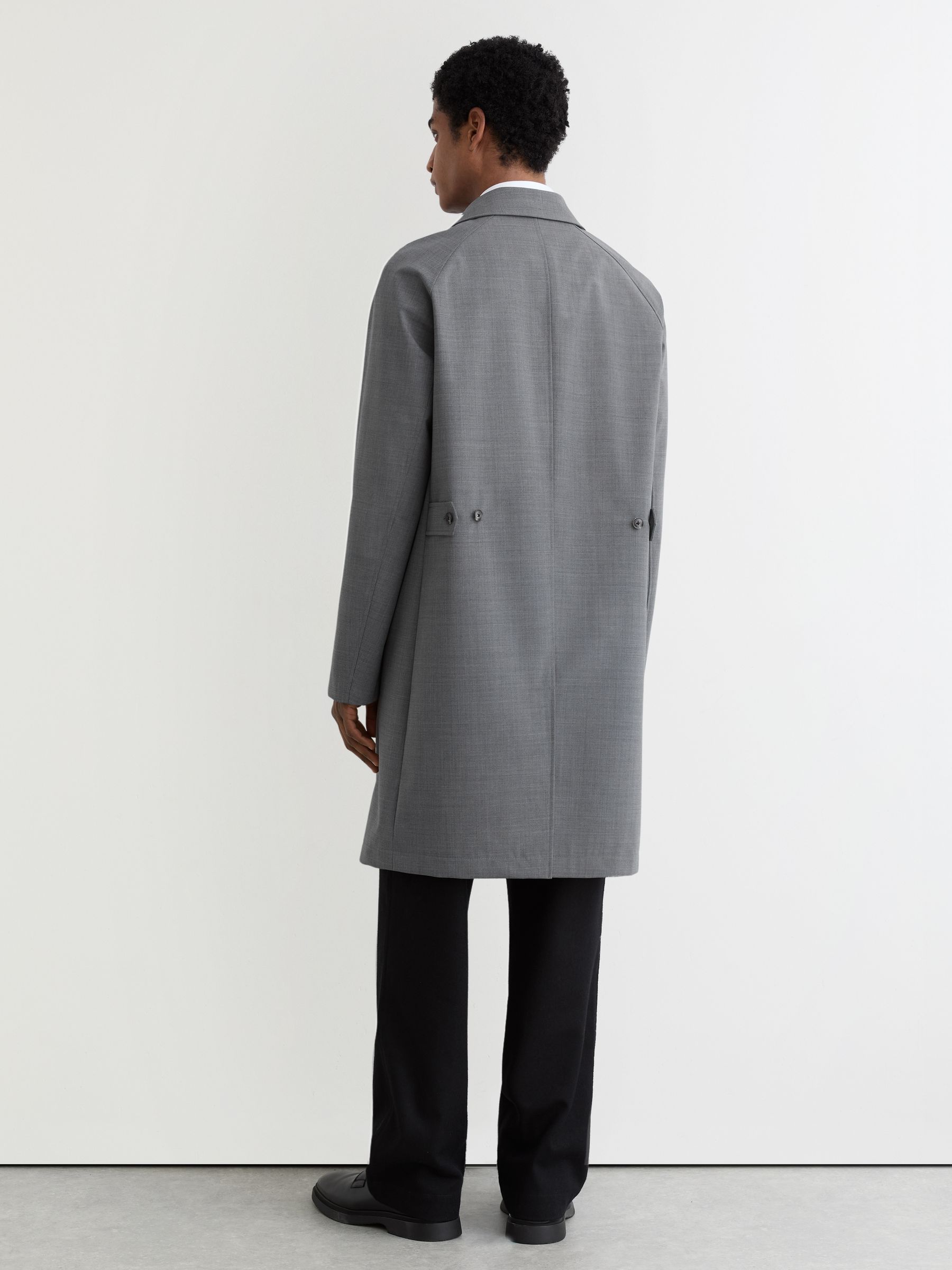 Single-Breasted Raglan Raincoat with Wool in Grey - image 4