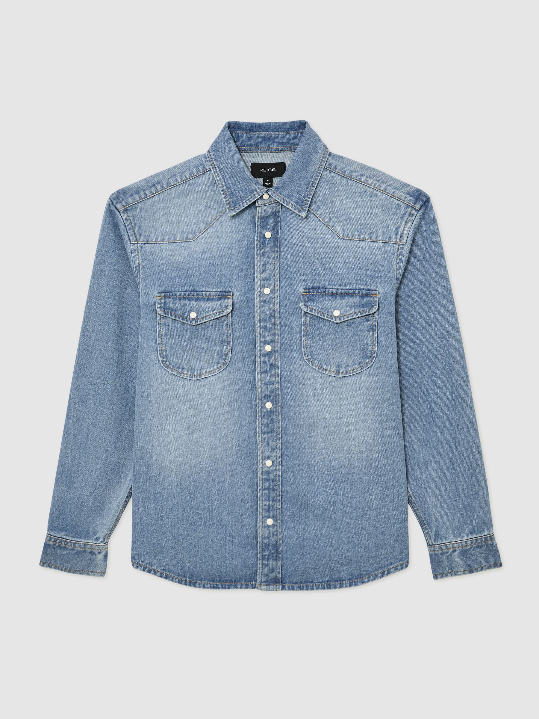Washed Denim Western Overshirt in Washed Blue - Image 2 of 8