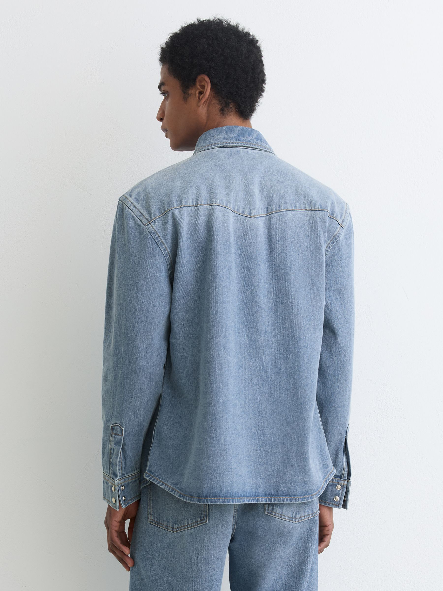 Washed Denim Western Overshirt in Washed Blue - Image 7 of 8