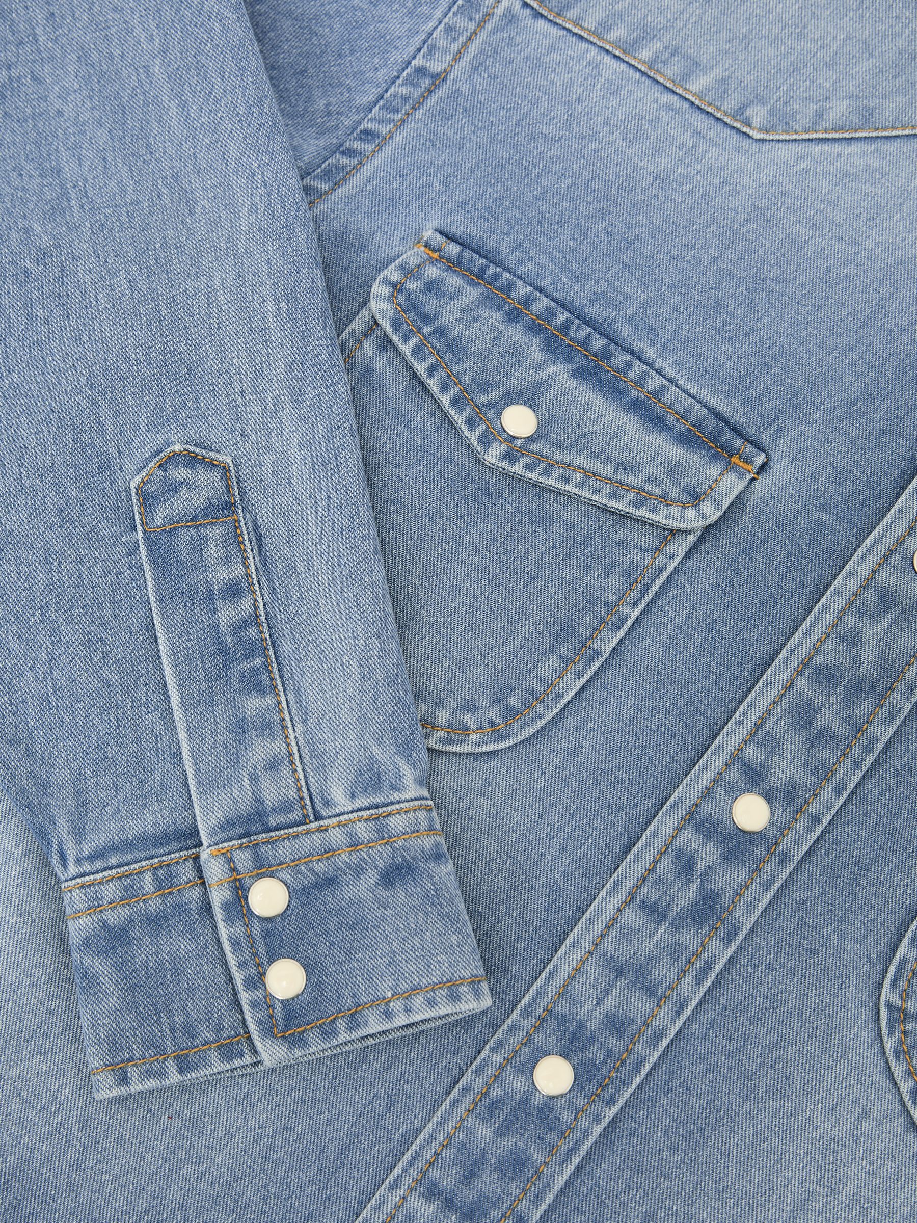 Washed Denim Western Overshirt in Washed Blue - Image 8 of 8