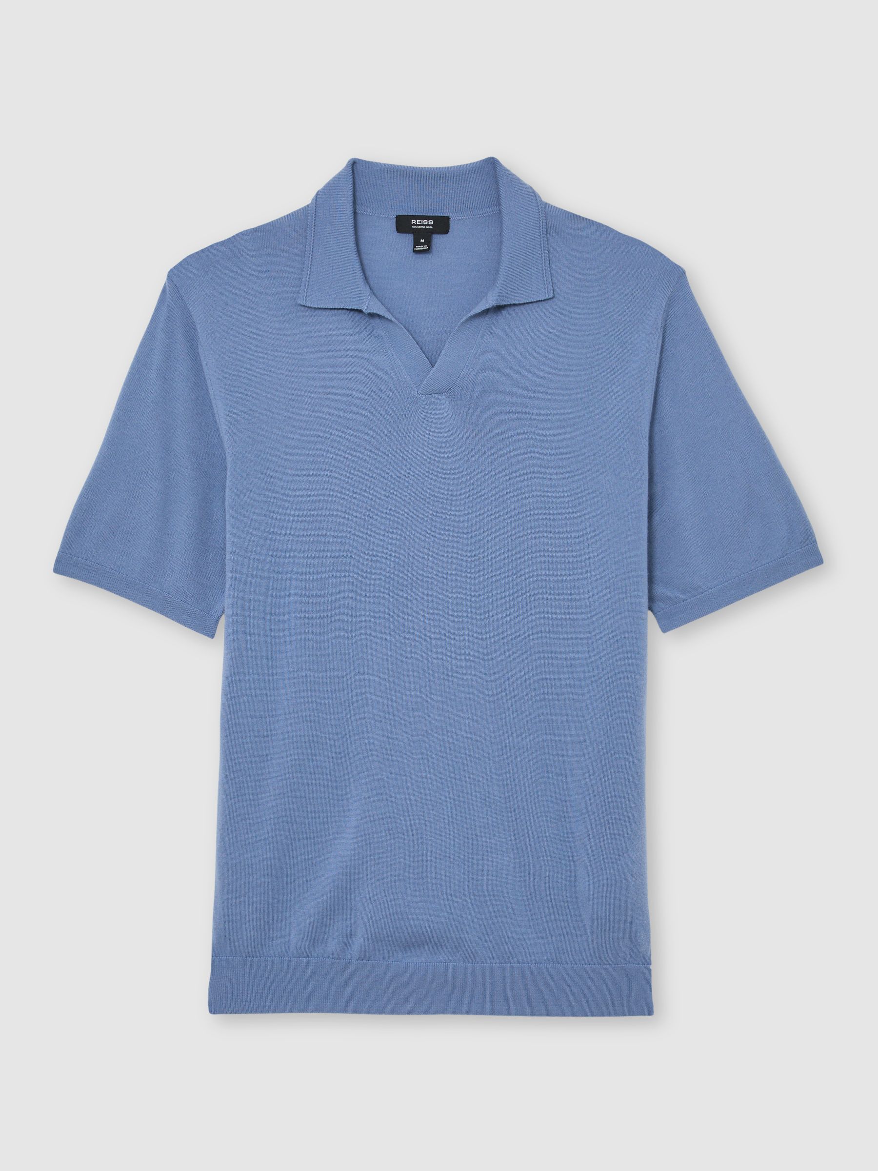Merino Wool Open-Collar Polo Shirt in Nordic Blue - Image 2 de 6