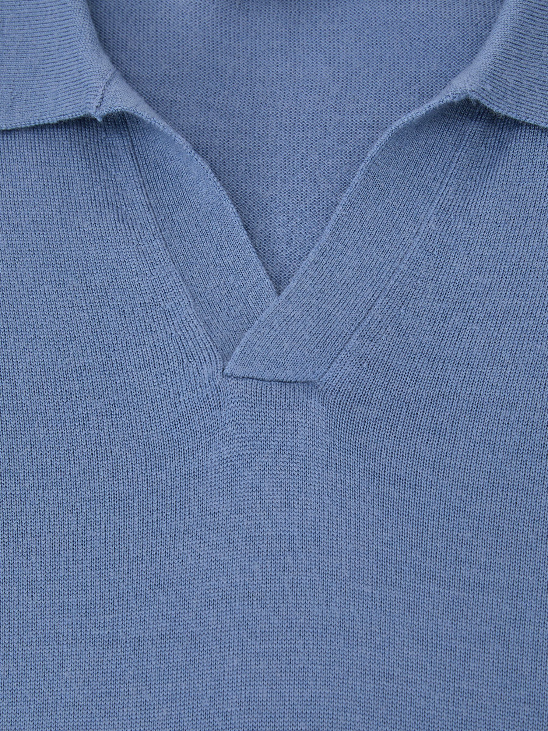 Merino Wool Open-Collar Polo Shirt in Nordic Blue - Image 6 de 6