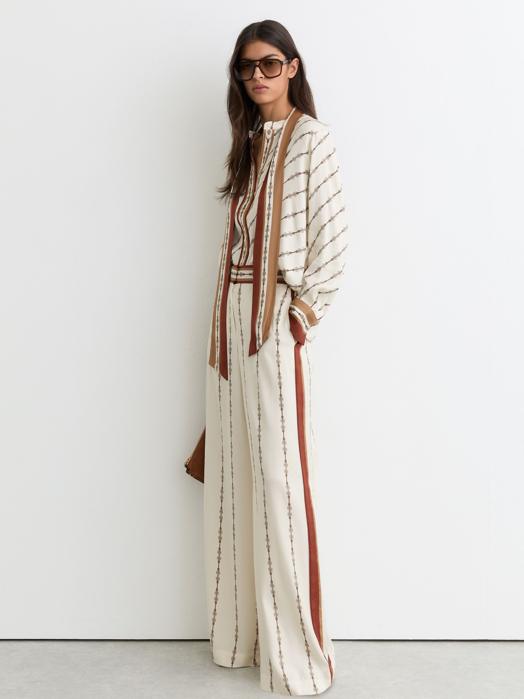 Chain-Print Wide-Leg Trousers in Ivory - image 2