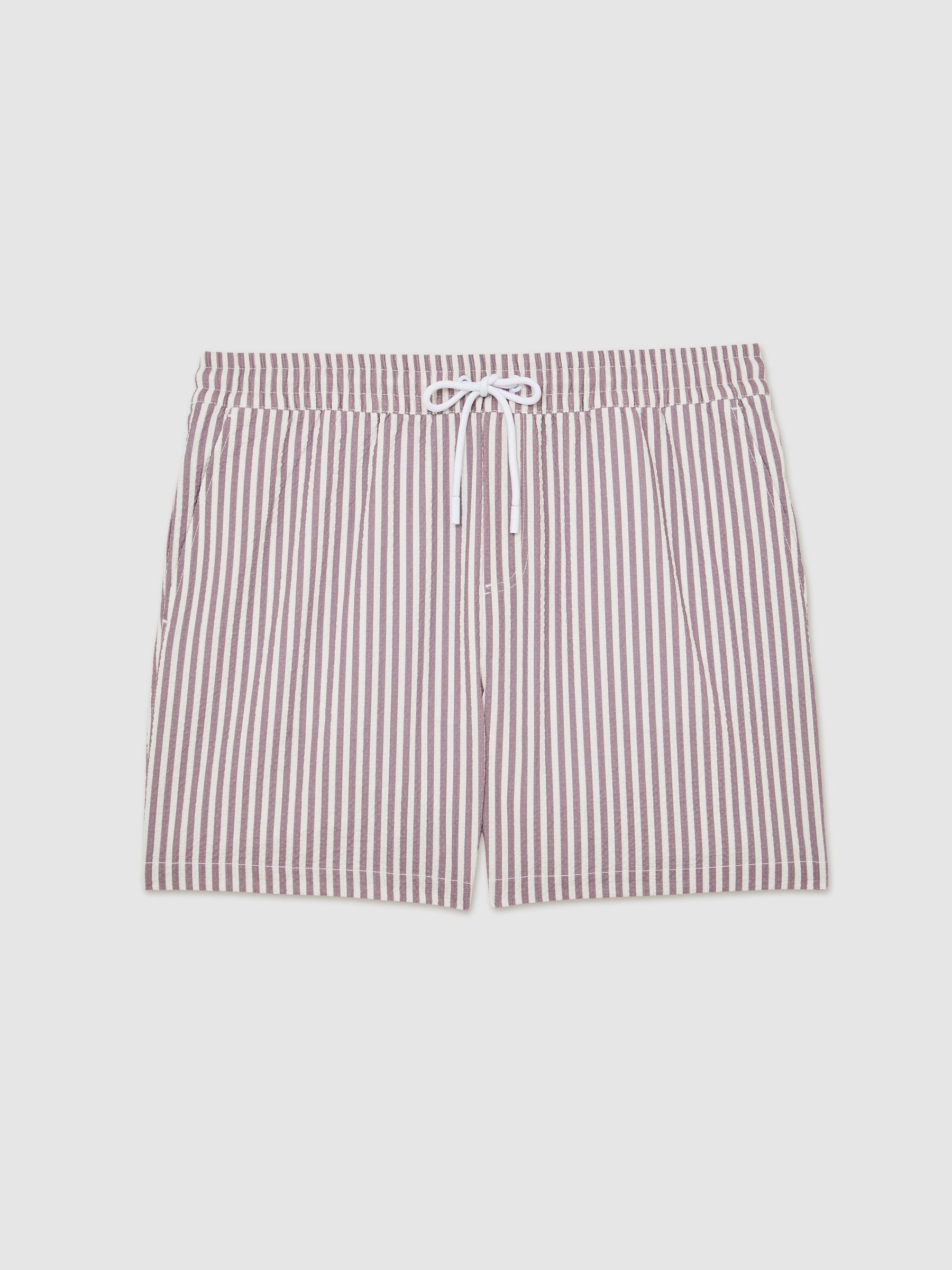 Seersucker Stripe Swim Shorts in Rose Pink/White - image 1