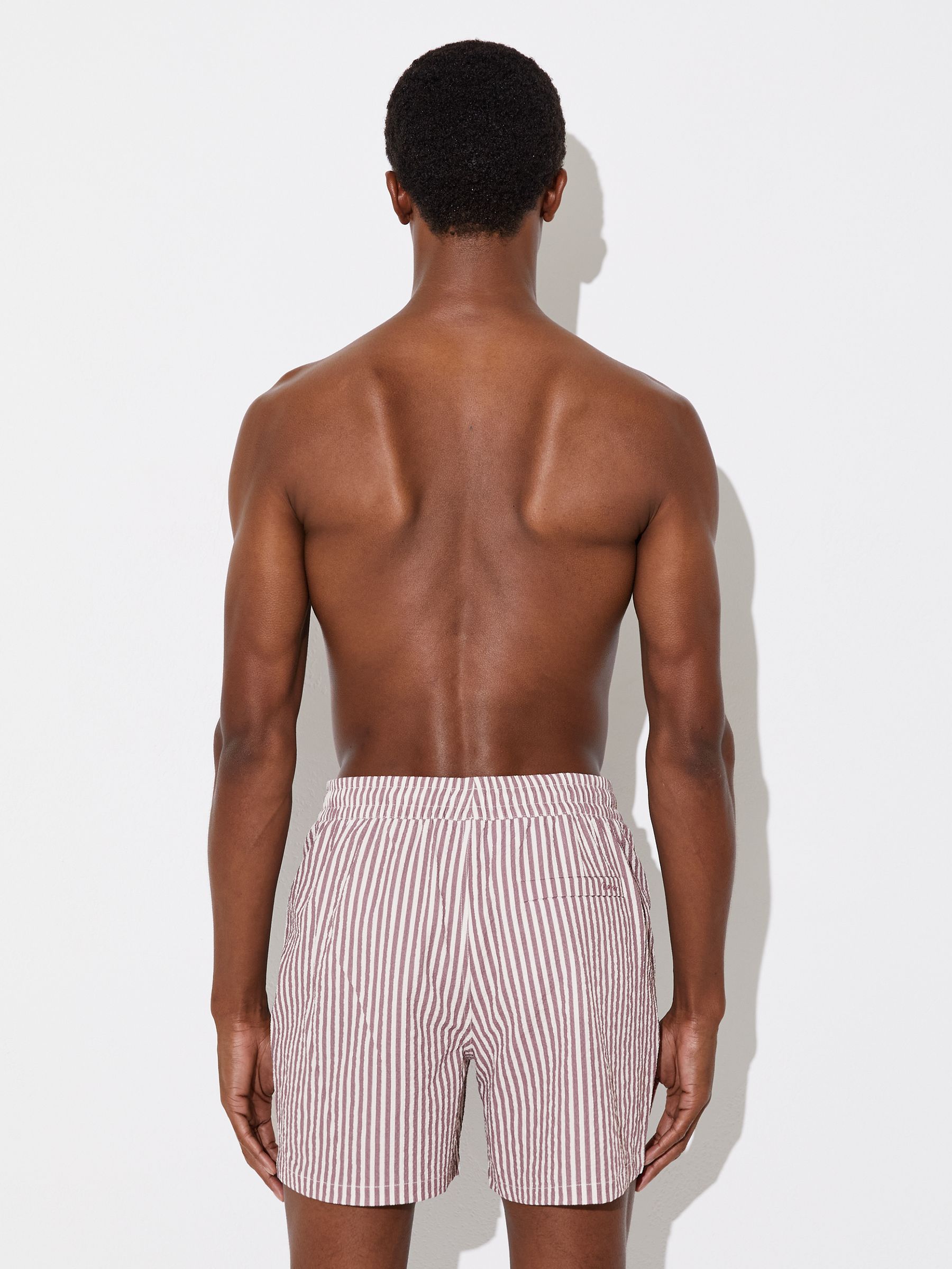 Seersucker Stripe Swim Shorts in Rose Pink/White - image 4