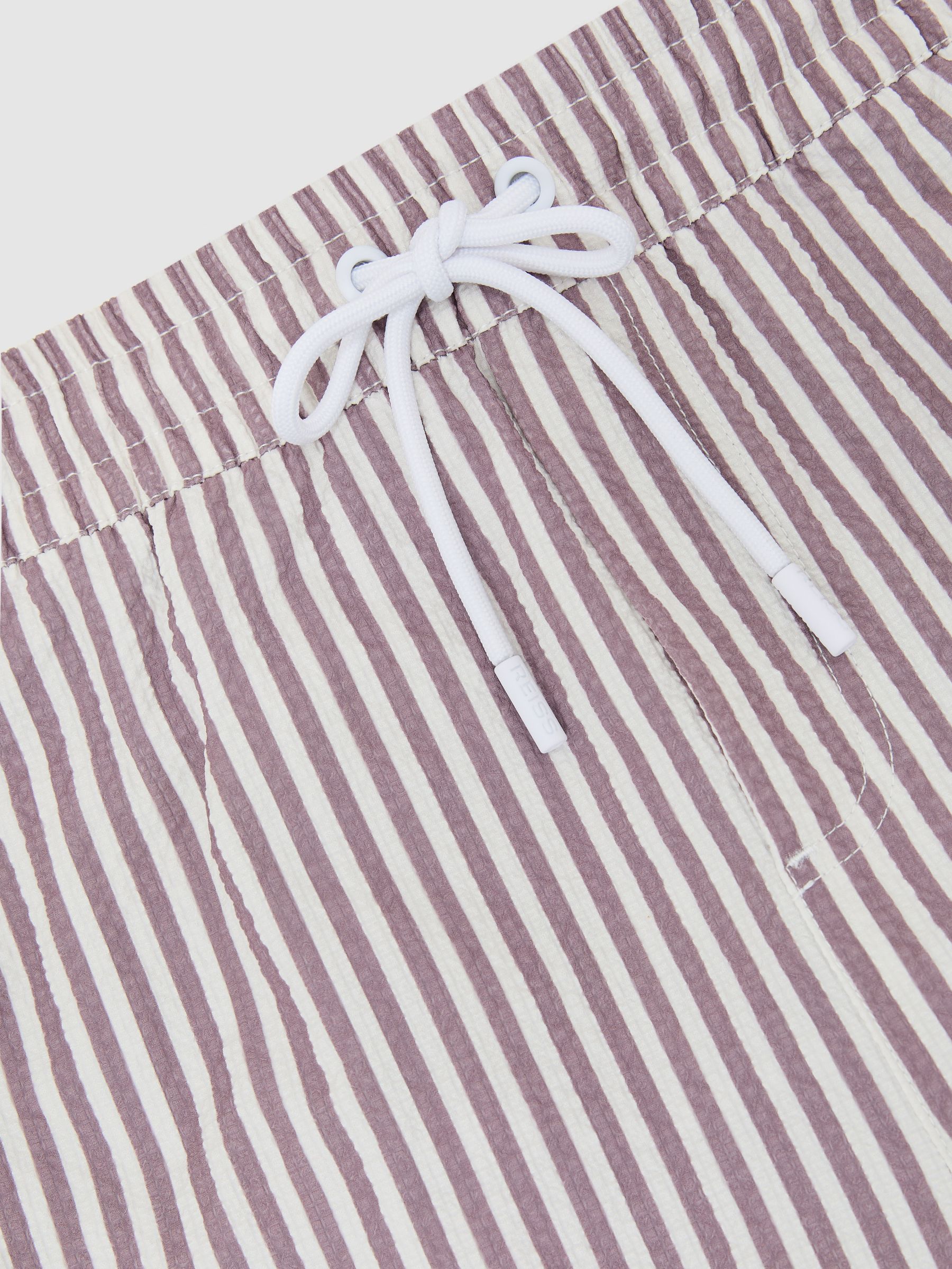 Seersucker Stripe Swim Shorts in Rose Pink/White - image 3