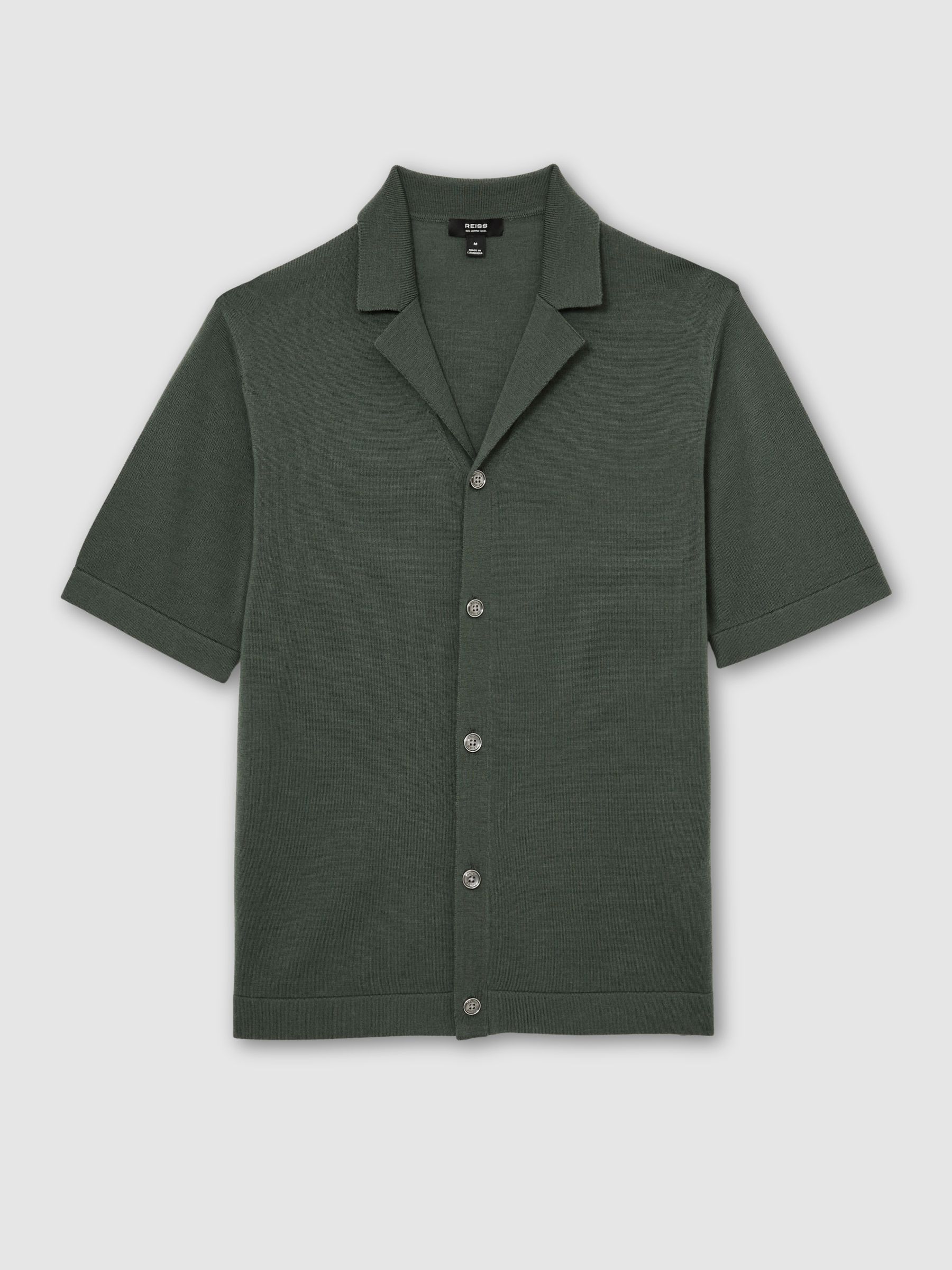 Merino Wool Cuban-Collar Shirt in Kale Green - Image 2 of 6