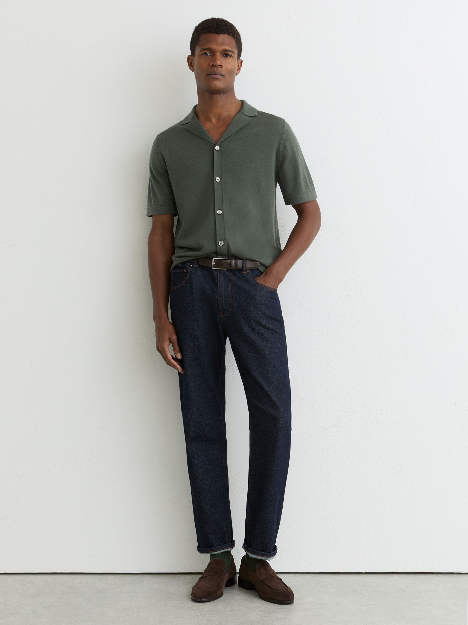 Merino Wool Cuban-Collar Shirt in Kale Green - image 4