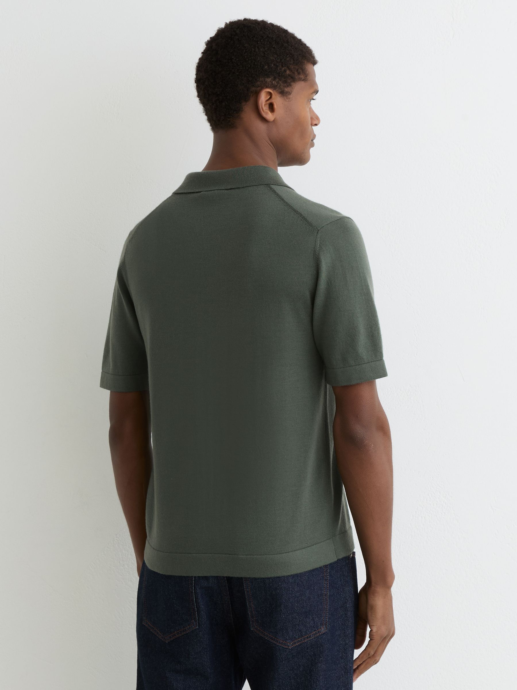 Merino Wool Cuban-Collar Shirt in Kale Green - Image 5 of 6