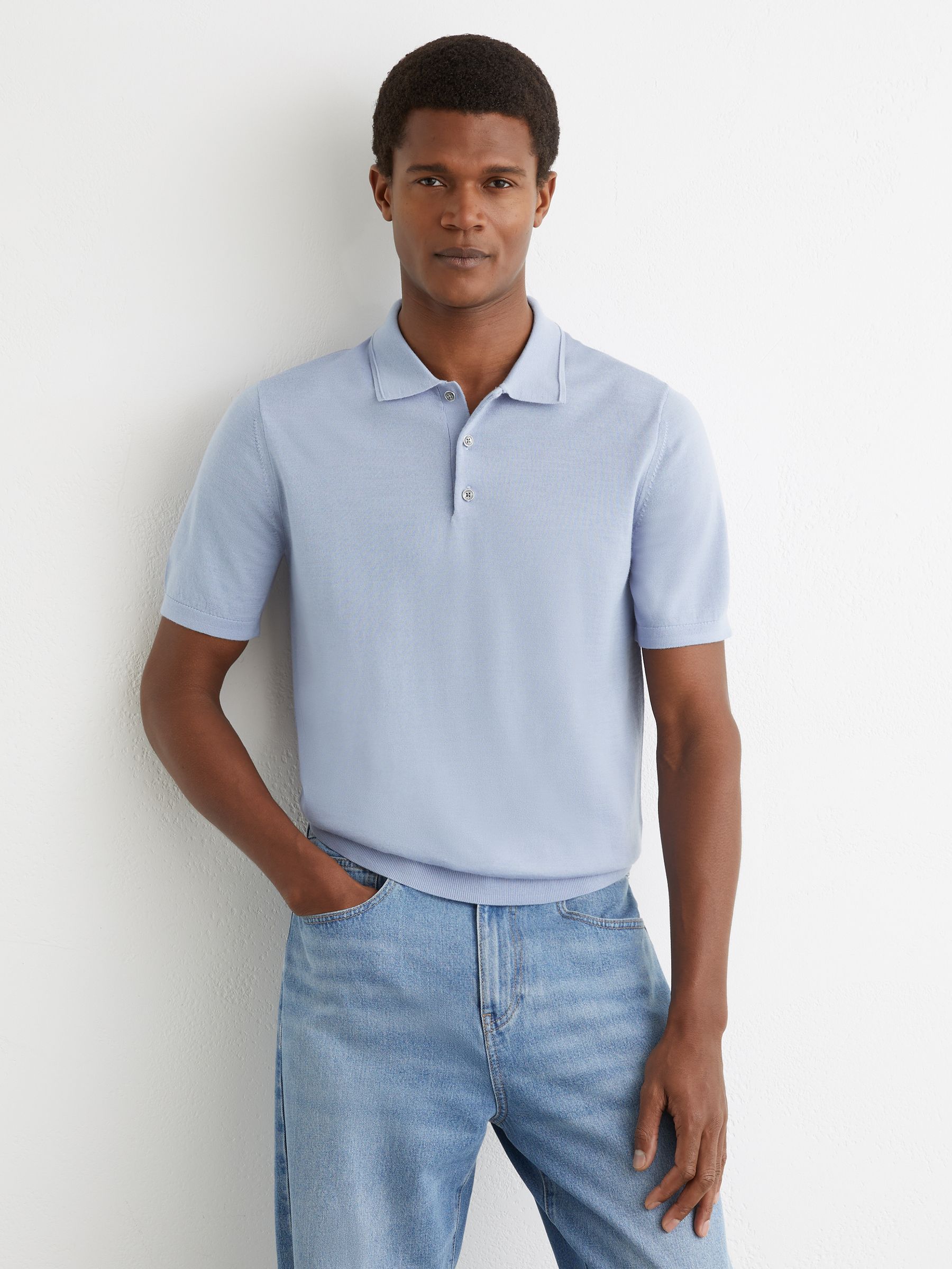 Merino Wool Short-Sleeve Polo Shirt in Sky Blue - image 2