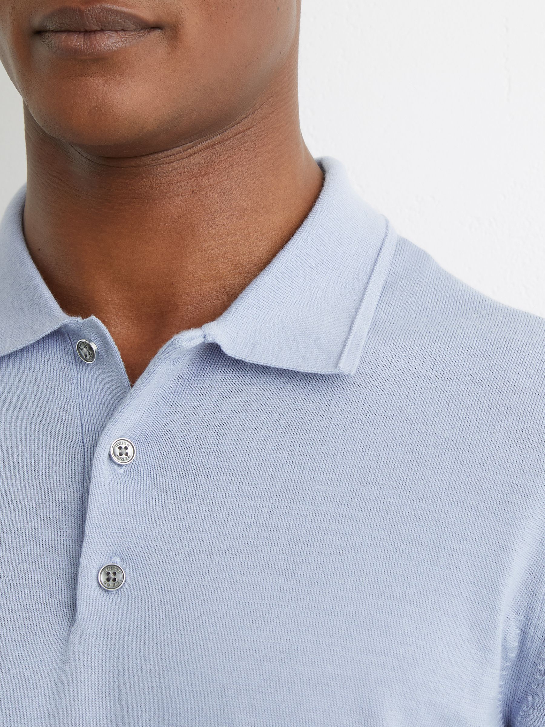 Merino Wool Short-Sleeve Polo Shirt in Sky Blue - Image 4 of 6