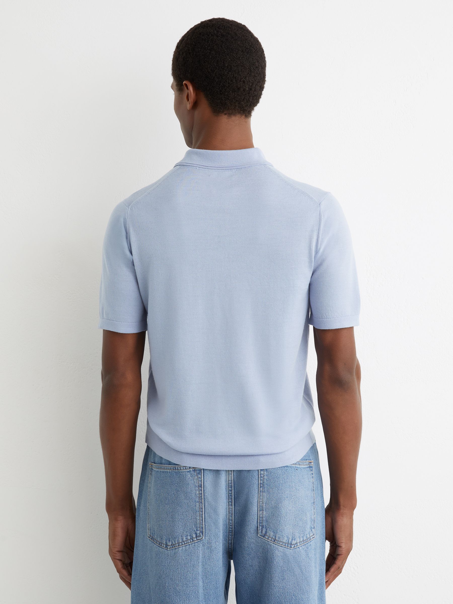 Merino Wool Short-Sleeve Polo Shirt in Sky Blue - Image 5 of 6