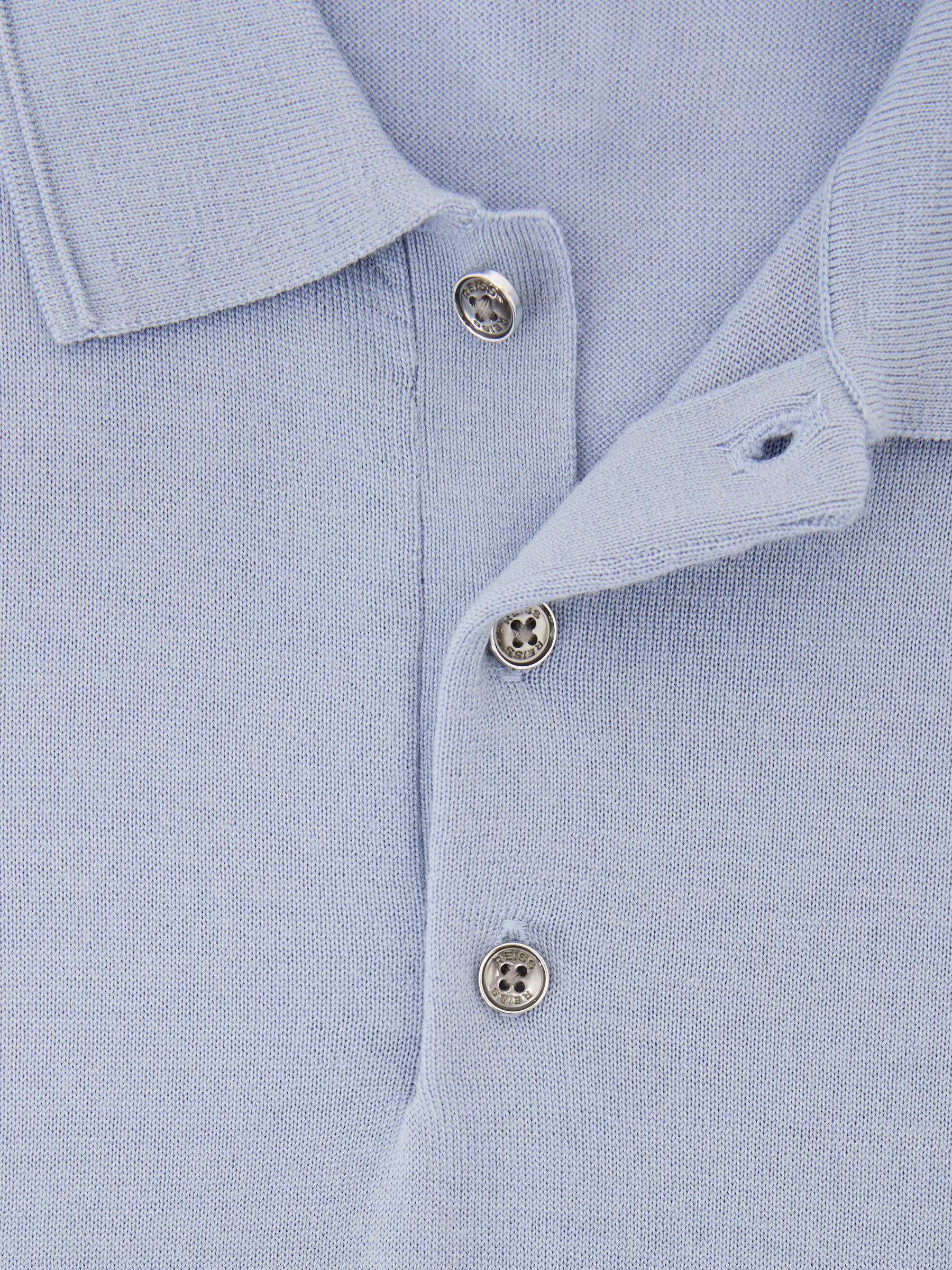 Merino Wool Short-Sleeve Polo Shirt in Sky Blue - Image 6 of 6