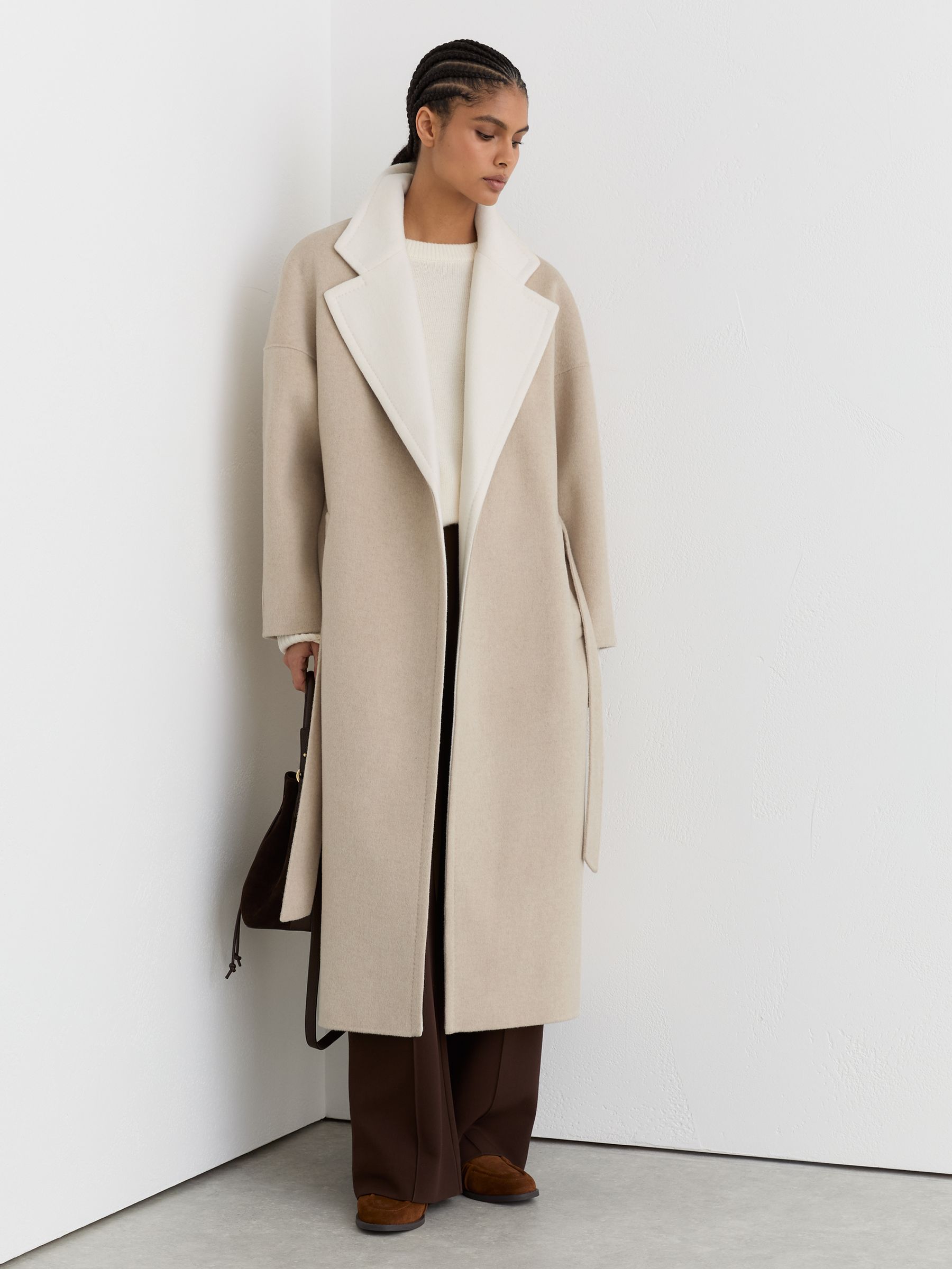 Wool Blindseam Contrast-lapel Coat