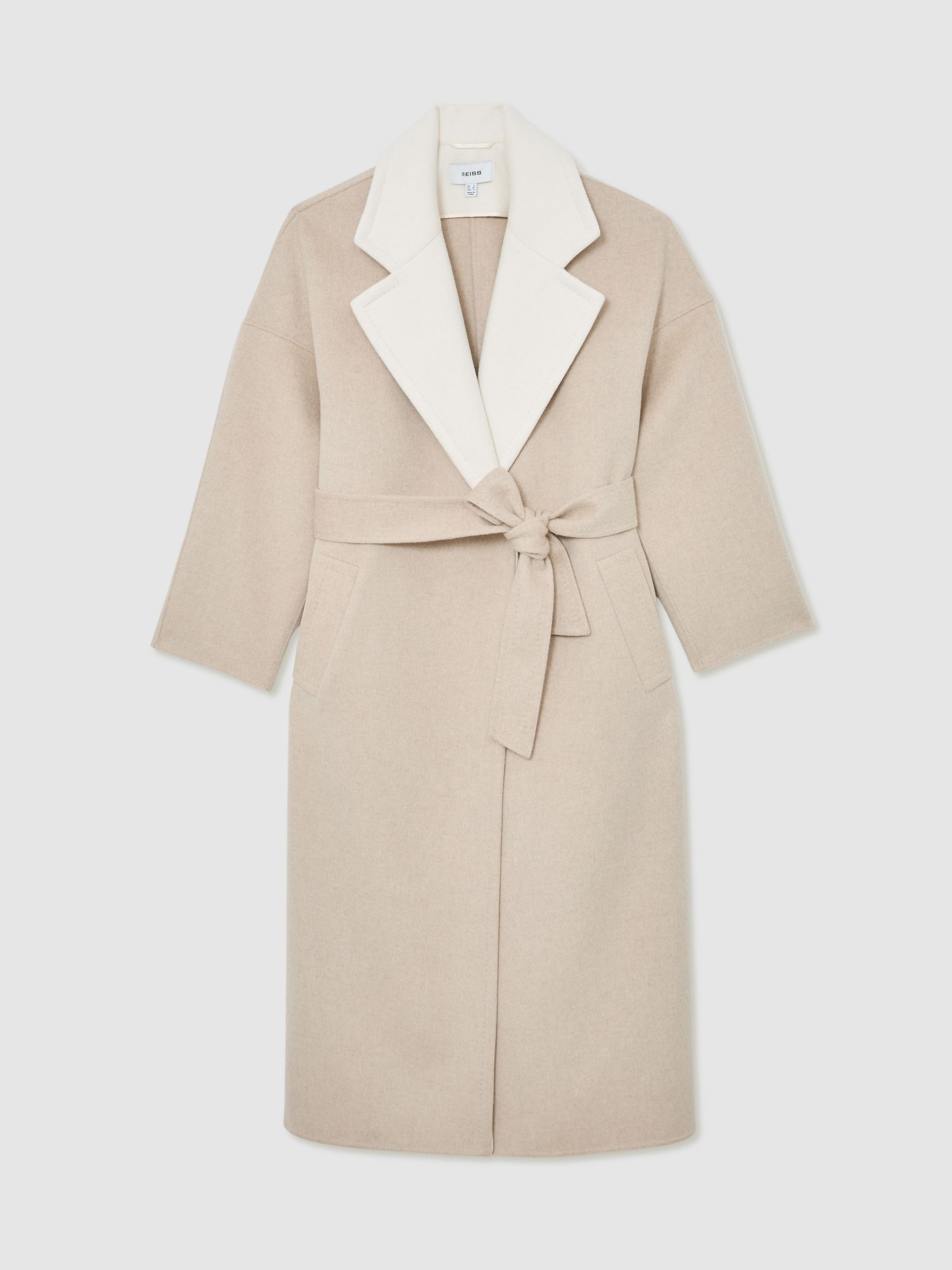 Petite Wool Blindseam Contrast-Lapel Coat in Neutral