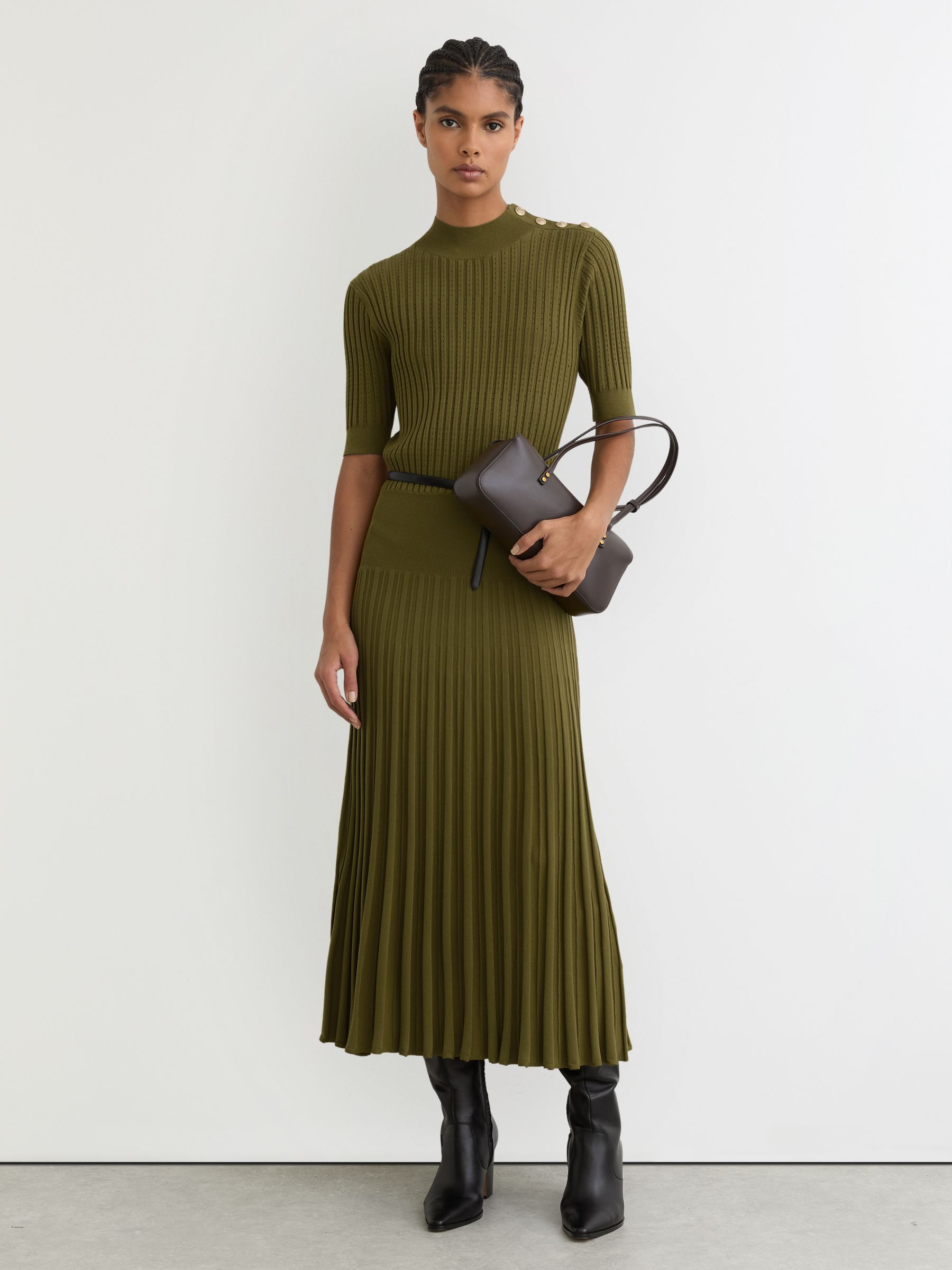 Button-detail Knitted Midi Dress