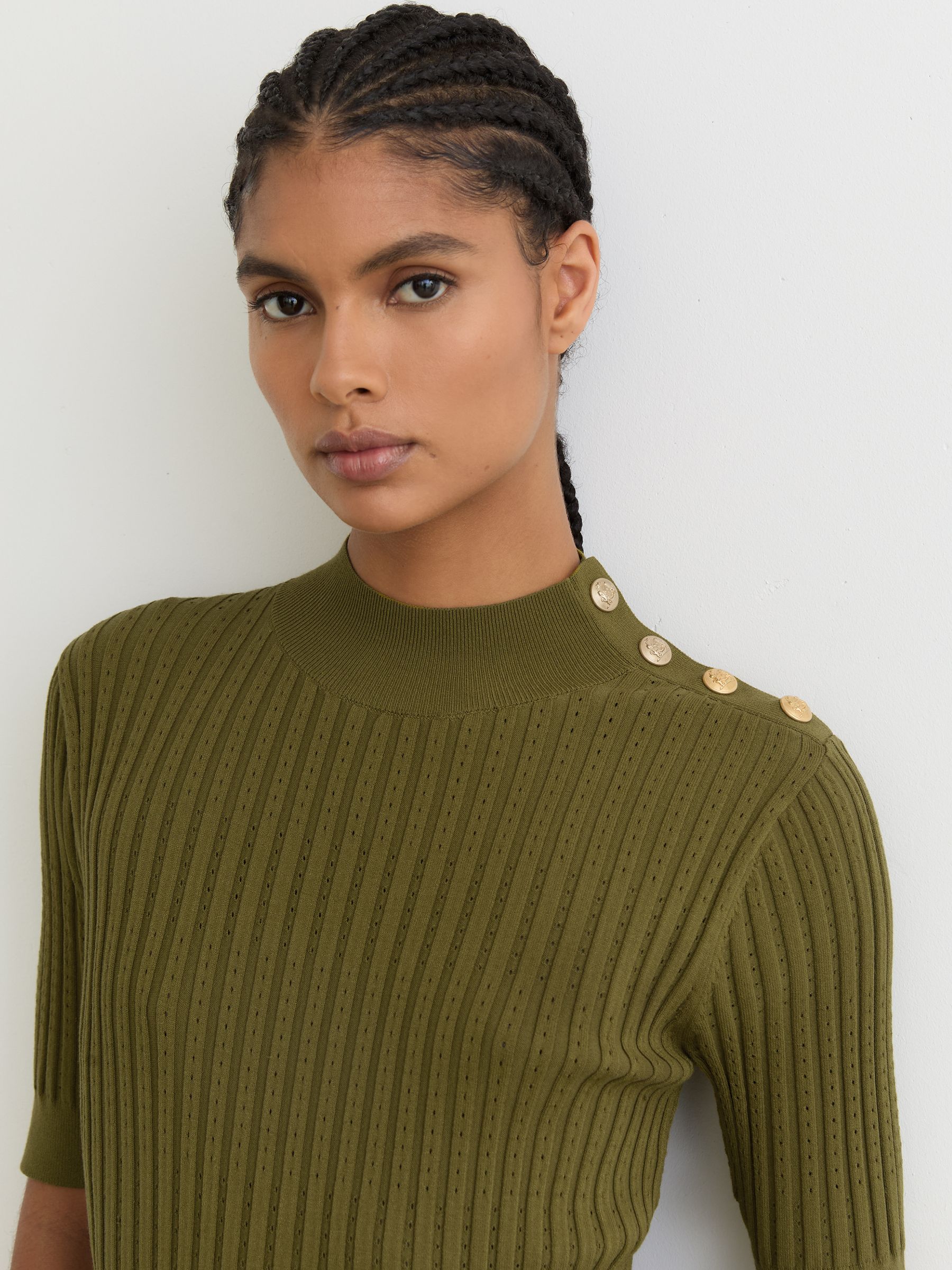 Button-Detail Knitted Midi Dress in Green - image 5