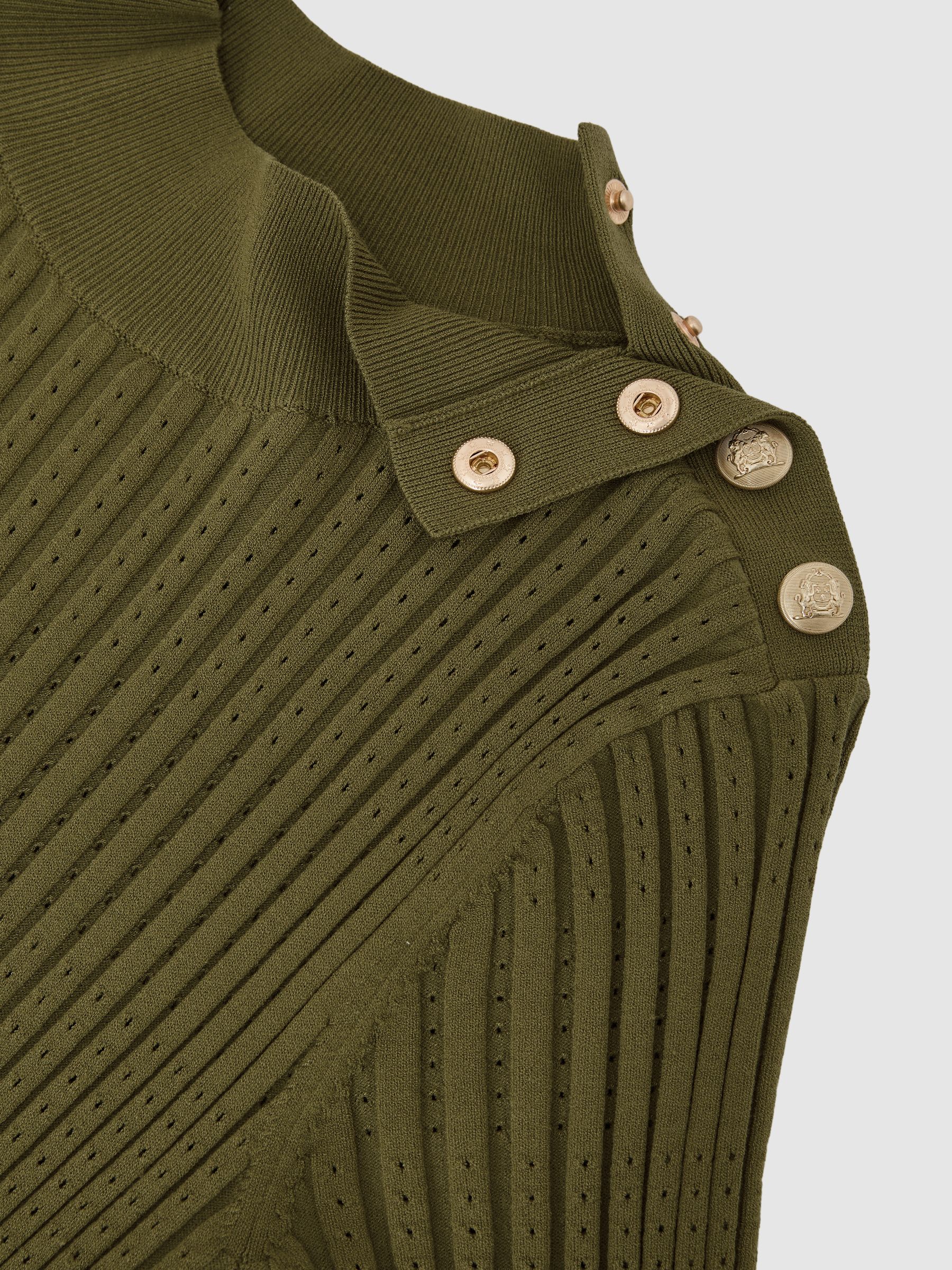Button-Detail Knitted Midi Dress in Green - Image 7 of 7