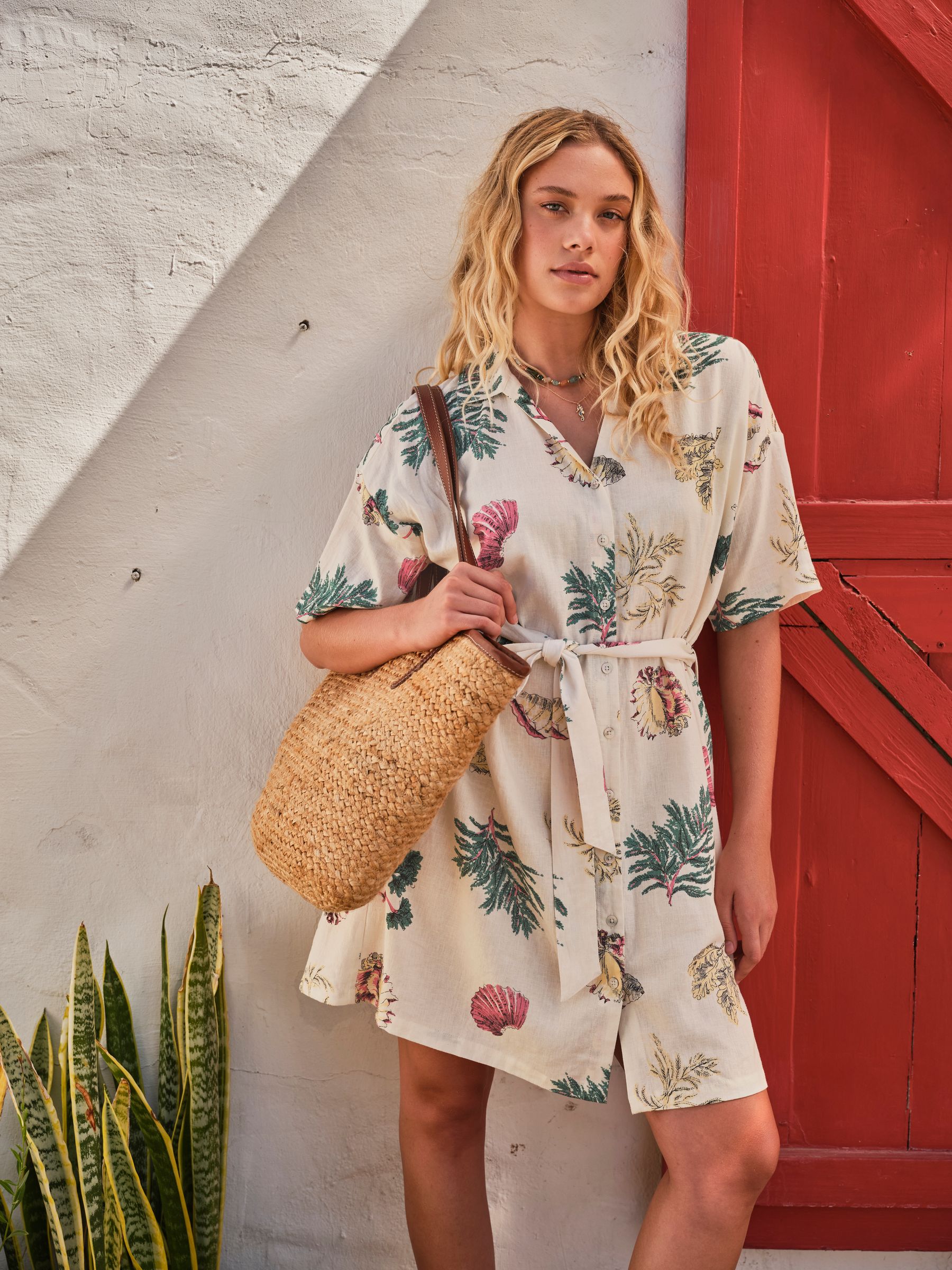 Cleo Ivory Sketched Shells Regular Shirt Dress - Image 1 of 7